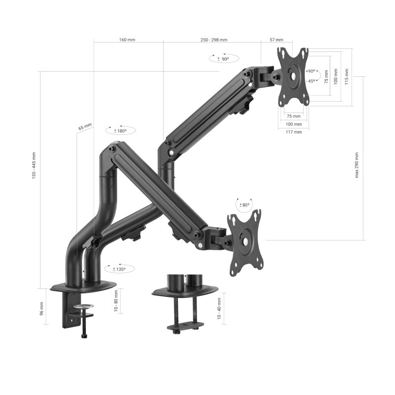 Detalle 2 de Aisens DT32TSR-141: Soporte contrapeso Eco 2 brazos para 17"–32" (VESA 75×75/100×100)