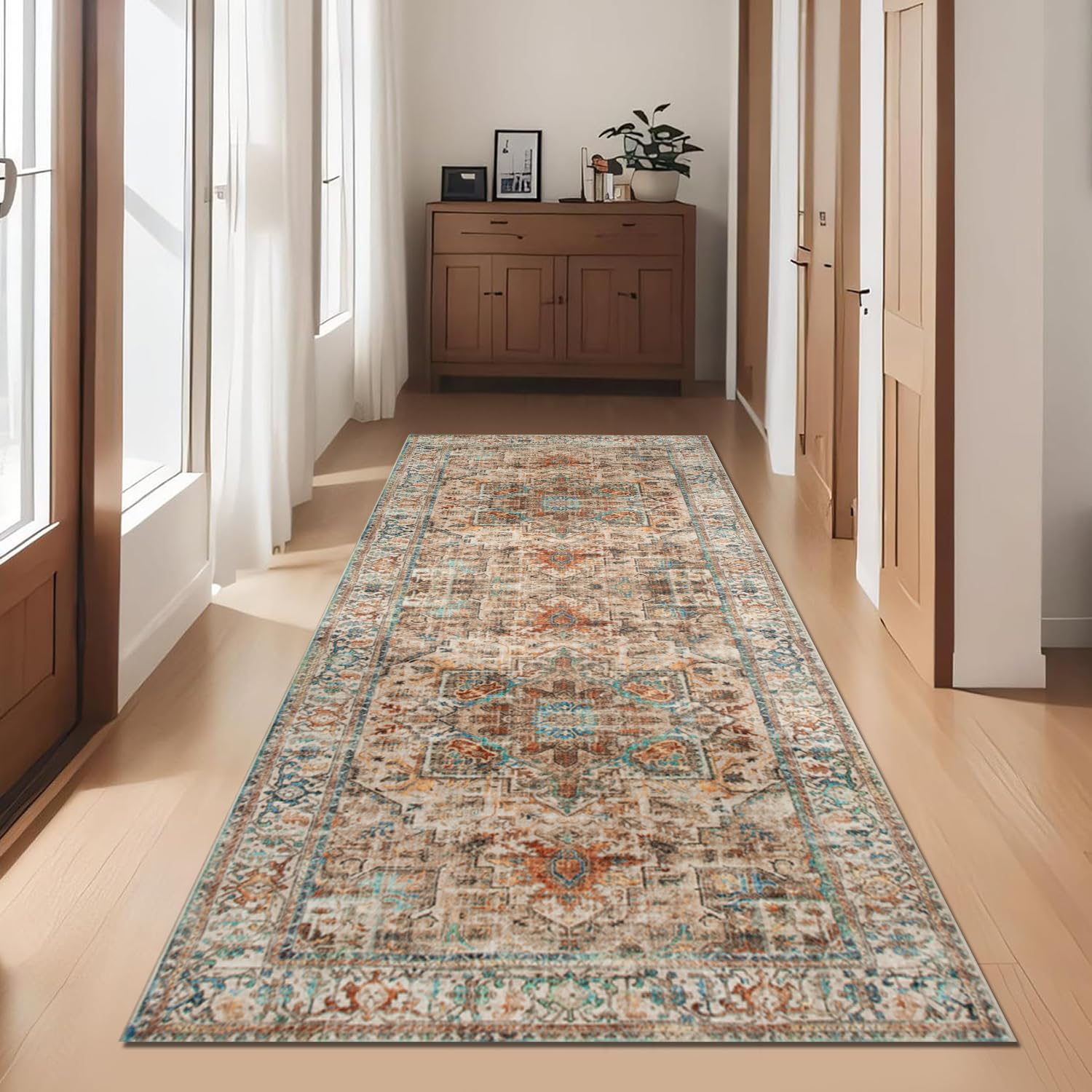Detalle de Cekene Teppich Läufer Flur 80x200cm – rutschfest, Boho Stil, pflegeleicht