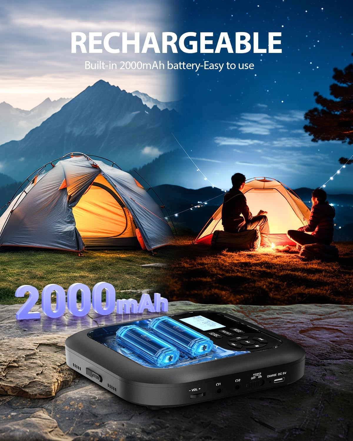 Detalle de ARAFUNA Portable CD Player with Bluetooth, Built-in Battery and Multiple Connectivity