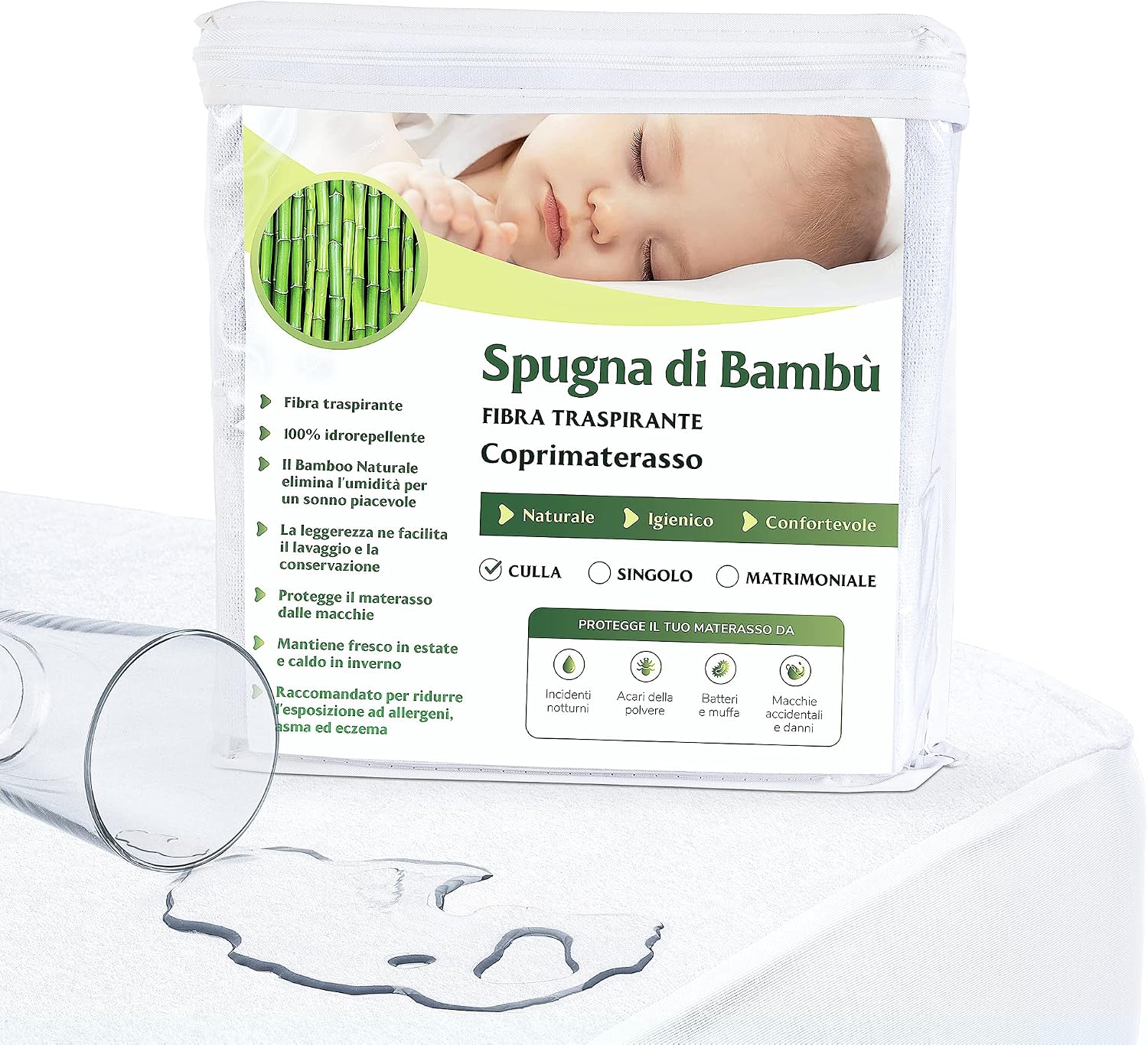 Thumbnail 6 de Coprimaterasso Matrimoniale 160×190 Impermeabile in spugna di bambù 🌙