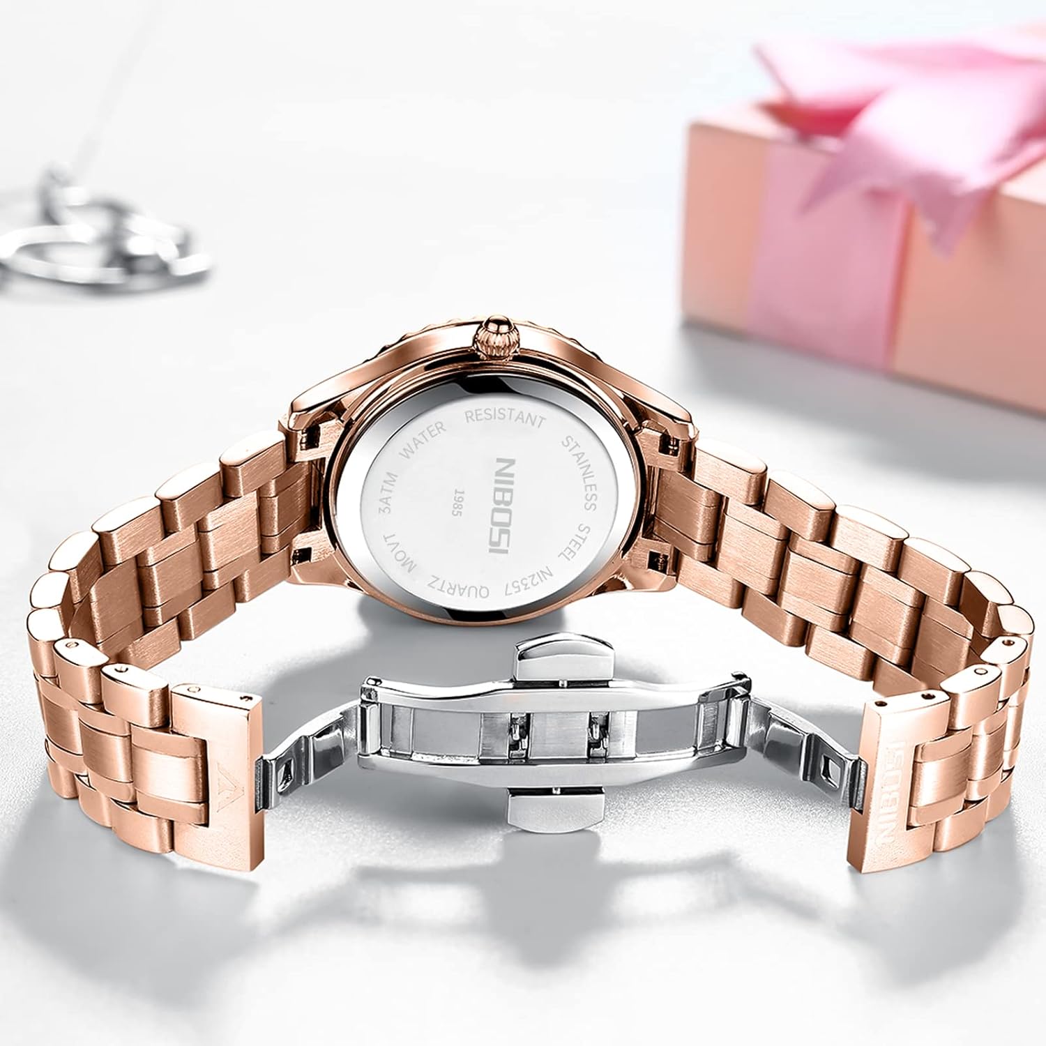 Thumbnail 2 de NIBOSI Damen-Armbanduhr mit Quarzwerk, Roségold-Optik und Diamant-Zifferblatt