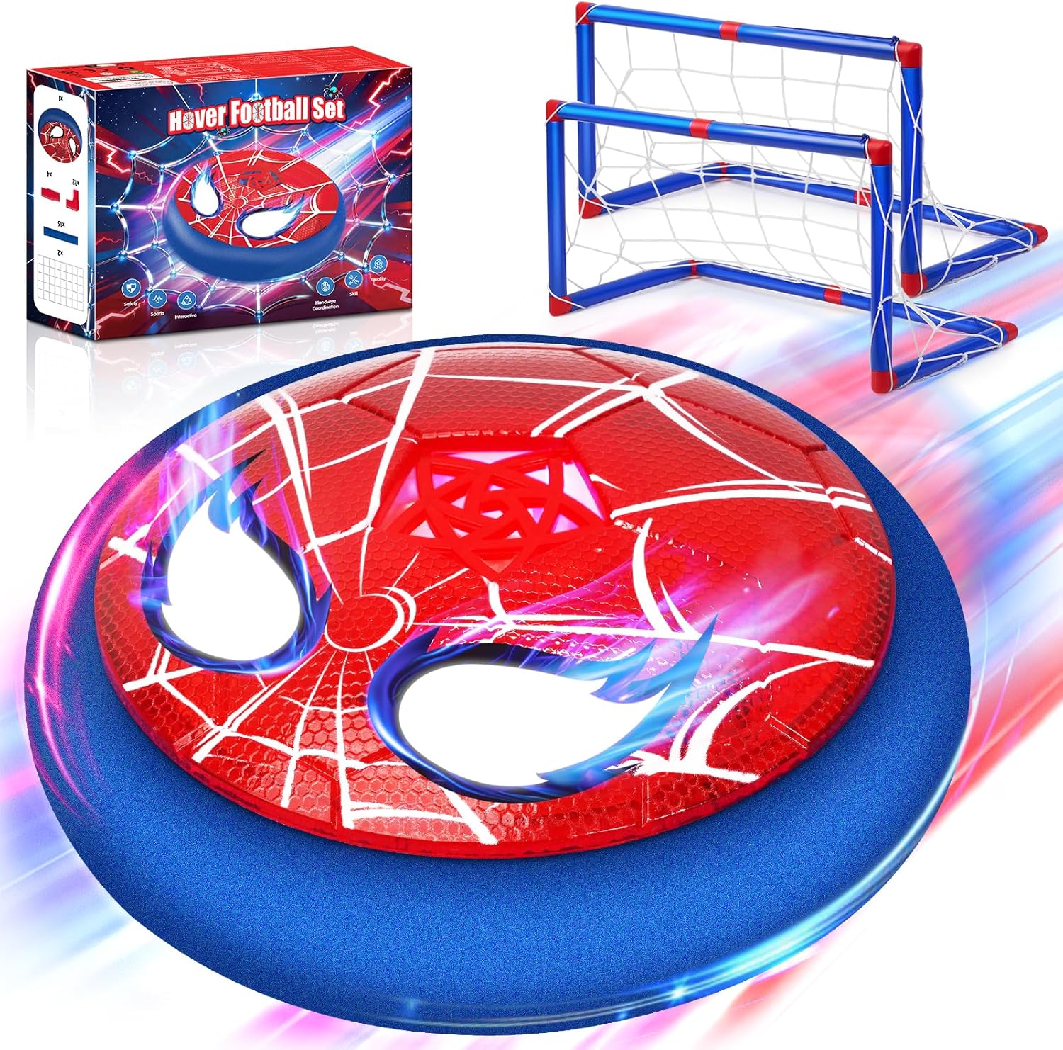 Detalle de Lubolee Hover Fussball Set mit 2 Toren & LED-Augen – Indoor/Outdoor Spielspaß für 3–12 Jahre