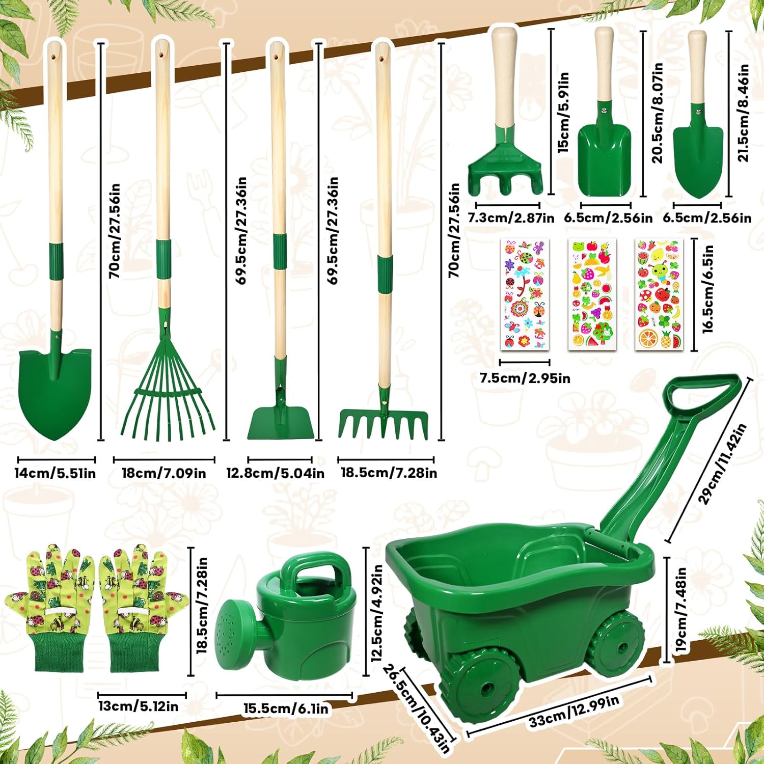 Detalle 2 de HILKKET Kinderschubkarre Gartenwerkzeug Set 13-teilig