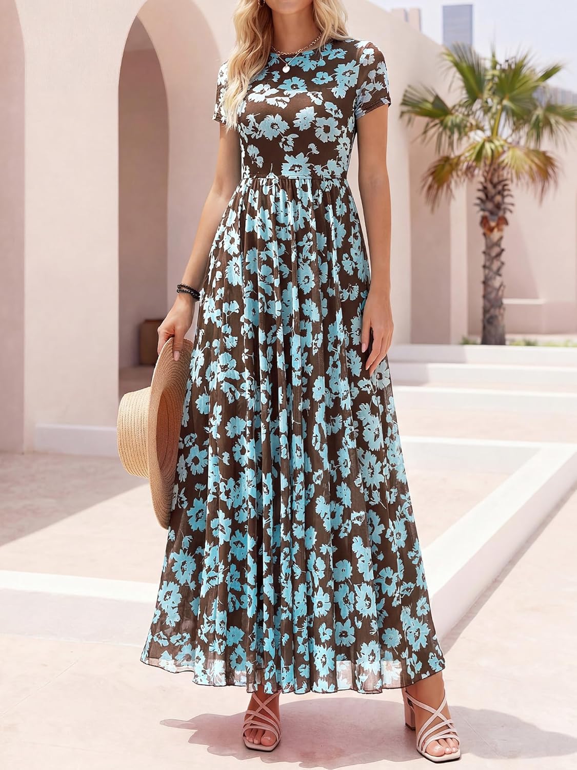 Detalle 2 de BTFBM Summer Dresses for Women 2026 Floral Maxi – Formal to Casual, Perfect for Weddings and Vacations