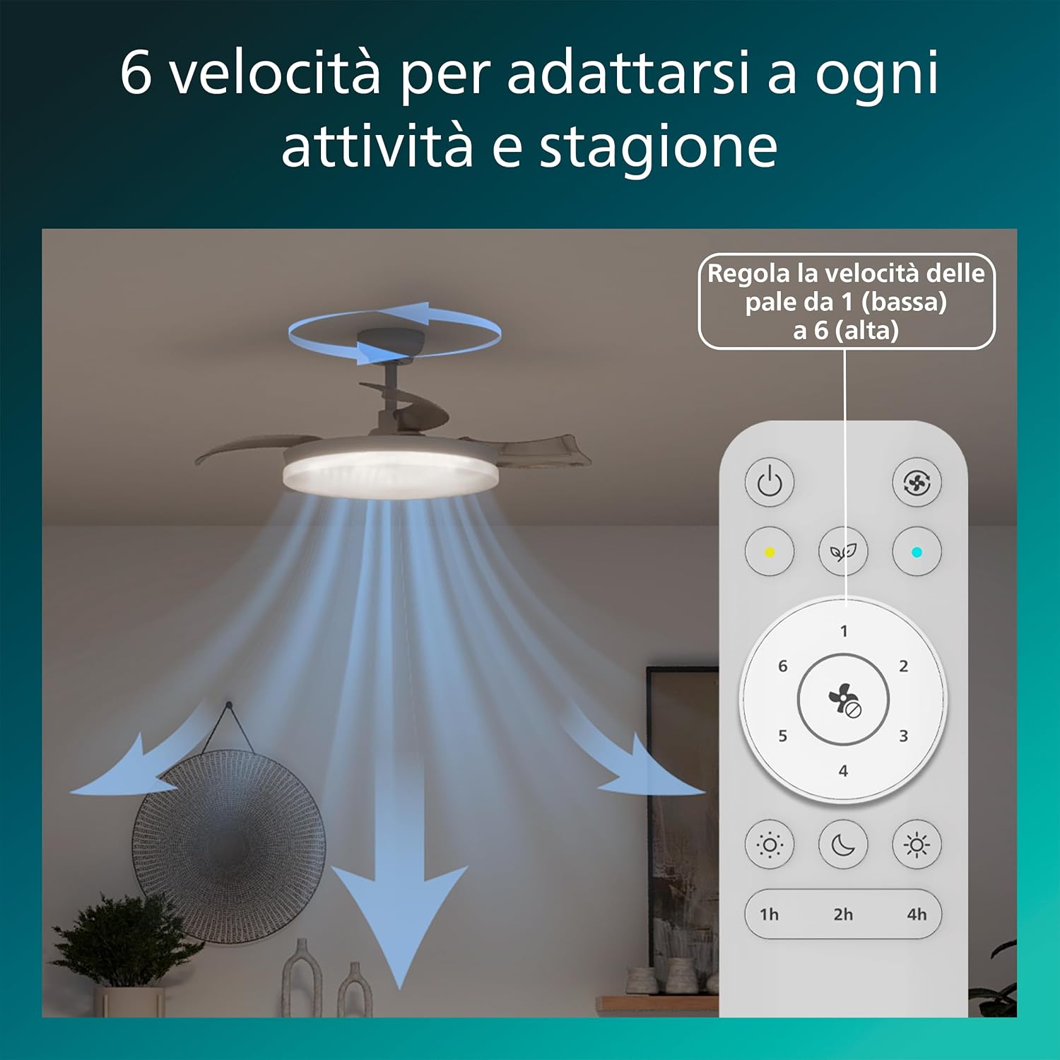 Thumbnail 1 de Philips Solr ventilatore a soffitto con pale retrattili e luce LED integrata, 3 pale, Luce Bianca regolabile