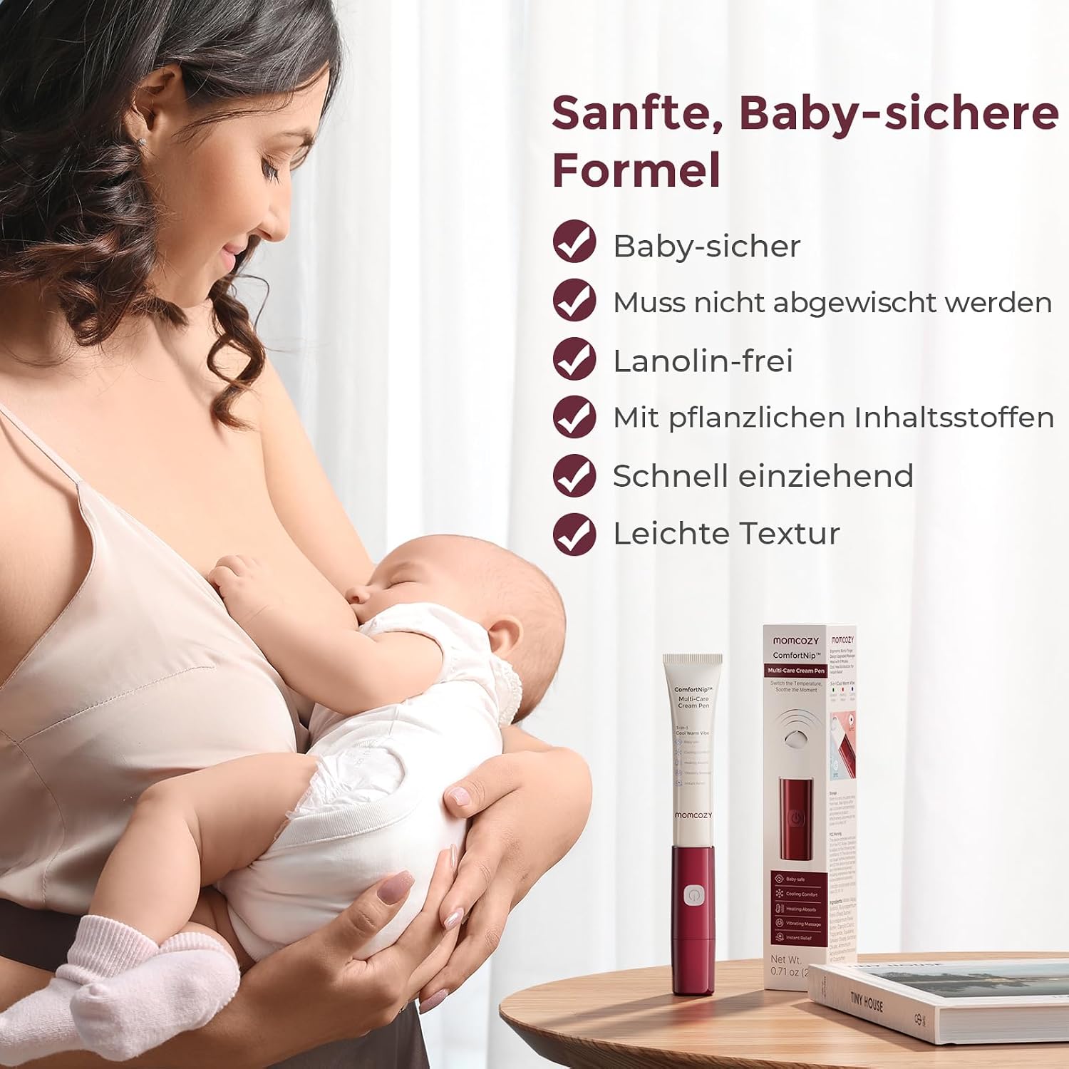 Detalle de Momcozy ComfortNip Brustwarzensalbe Stillen – 3-in-1 Wärme-/Kühl-/Vibrations-Stift mit Edelstahlkopf