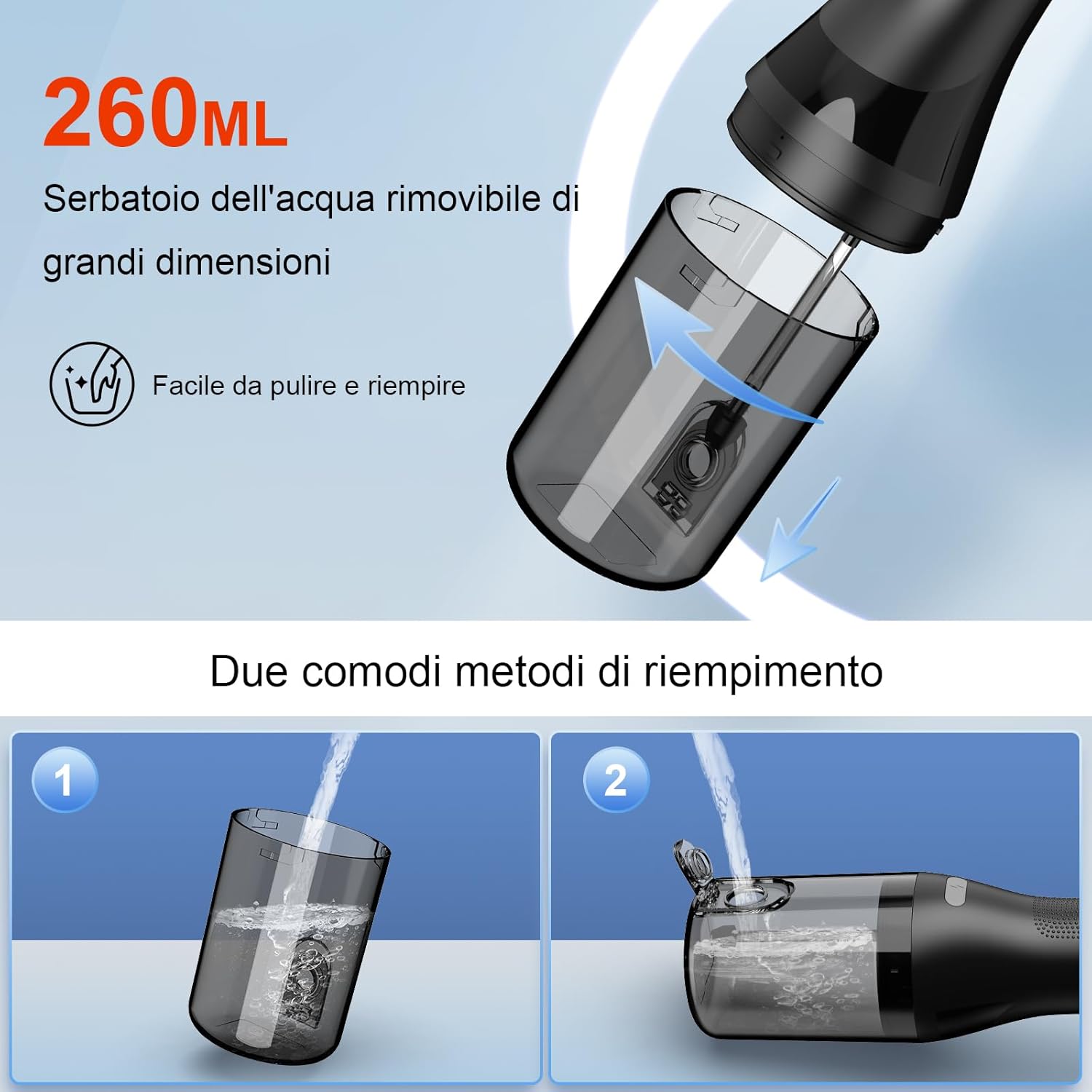 Detalle 2 de Idropulsore dentale portatile 2025, 260 ml impermeabile
