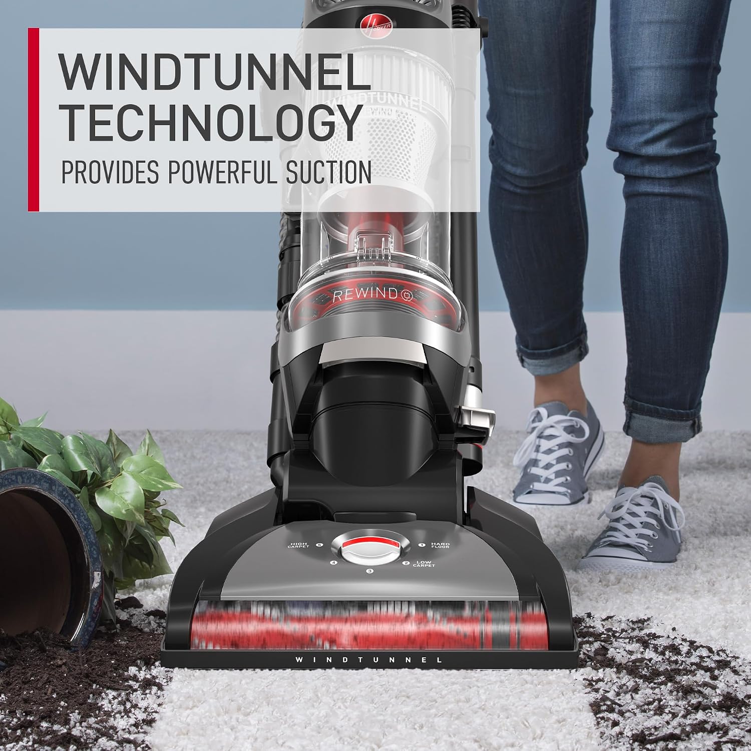 Detalle 2 de Hoover WindTunnel Cord Rewind Pro bagless corded upright vacuum with automatic cord rewind