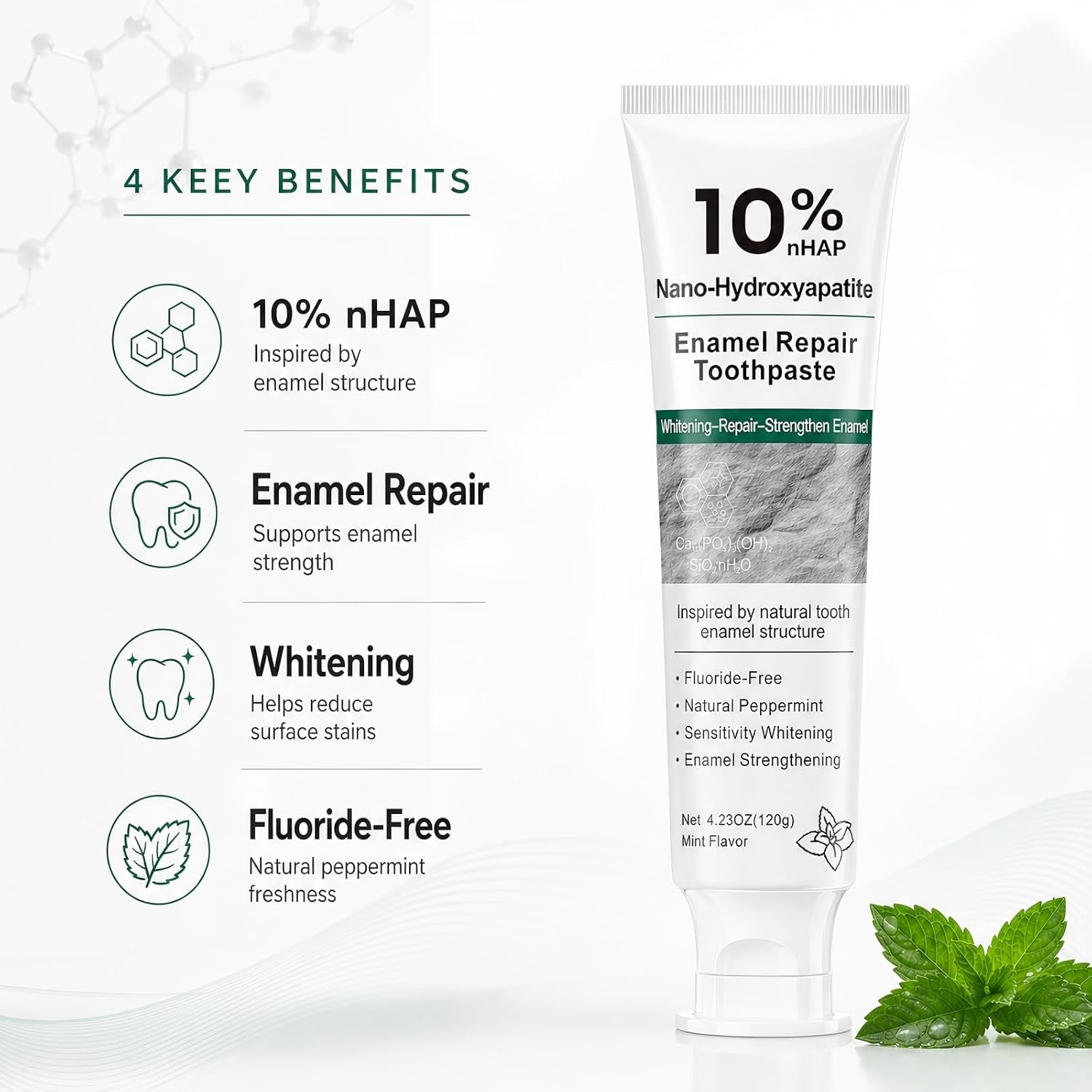 Thumbnail 1 de 10% Nano Hydroxyapatite Toothpaste — Fluoride-Free, Sensitive teeth Support (2 Pack)