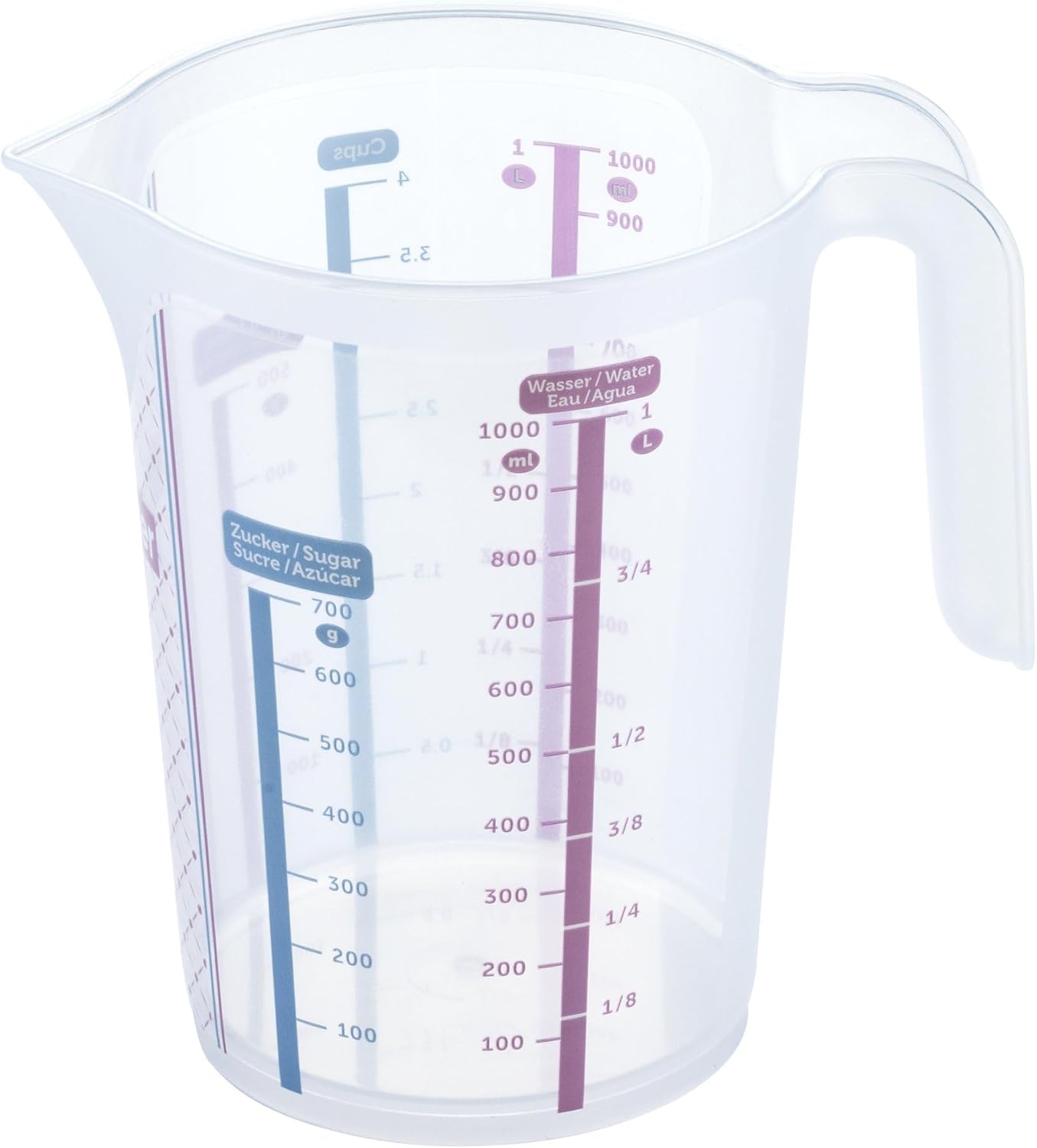 Detalle 2 de Zenker Sweet Sensation Messbecher 1000 ml – Vierfach-Skalierung, hitzebeständig bis +100 °C, spülmaschinengeeignet
