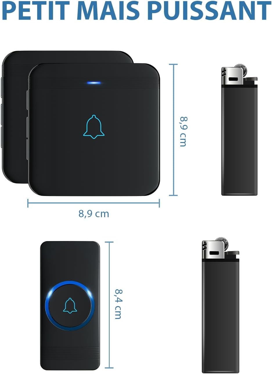 Detalle 2 de AVANTEK Sonnette sans Fil avec Bouton – Carillon étanche IP55, 400 m, 52 mélodies, 5 niveaux de volume