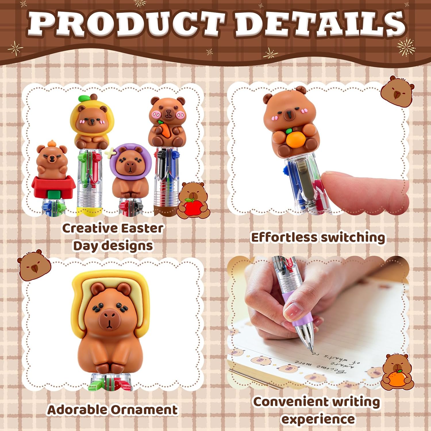 Thumbnail 2 de SZCECHRE 24-Pack Hydrochoerus hydrochaeris Pens: 4-in-1 Multicolor with Detachable Charms