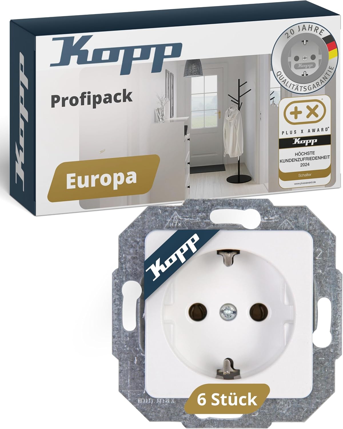 Detalle de Kopp 912613066 Europa Schutzkontakt-Steckdose, 2-fach arktis-weiß – Einbaugerät ohne erhöhten Berührungsschutz