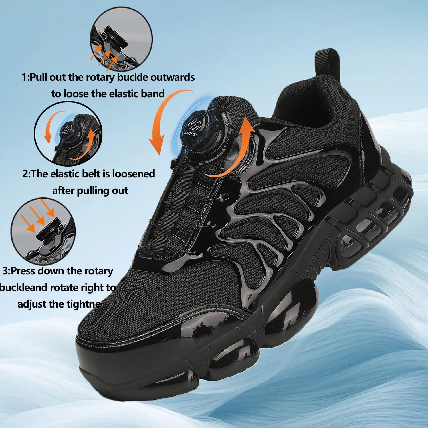 Detalle de NIFOFISE Safety Trainers for Men and Women with Steel Toe Cap and Rotating Buckle Laces