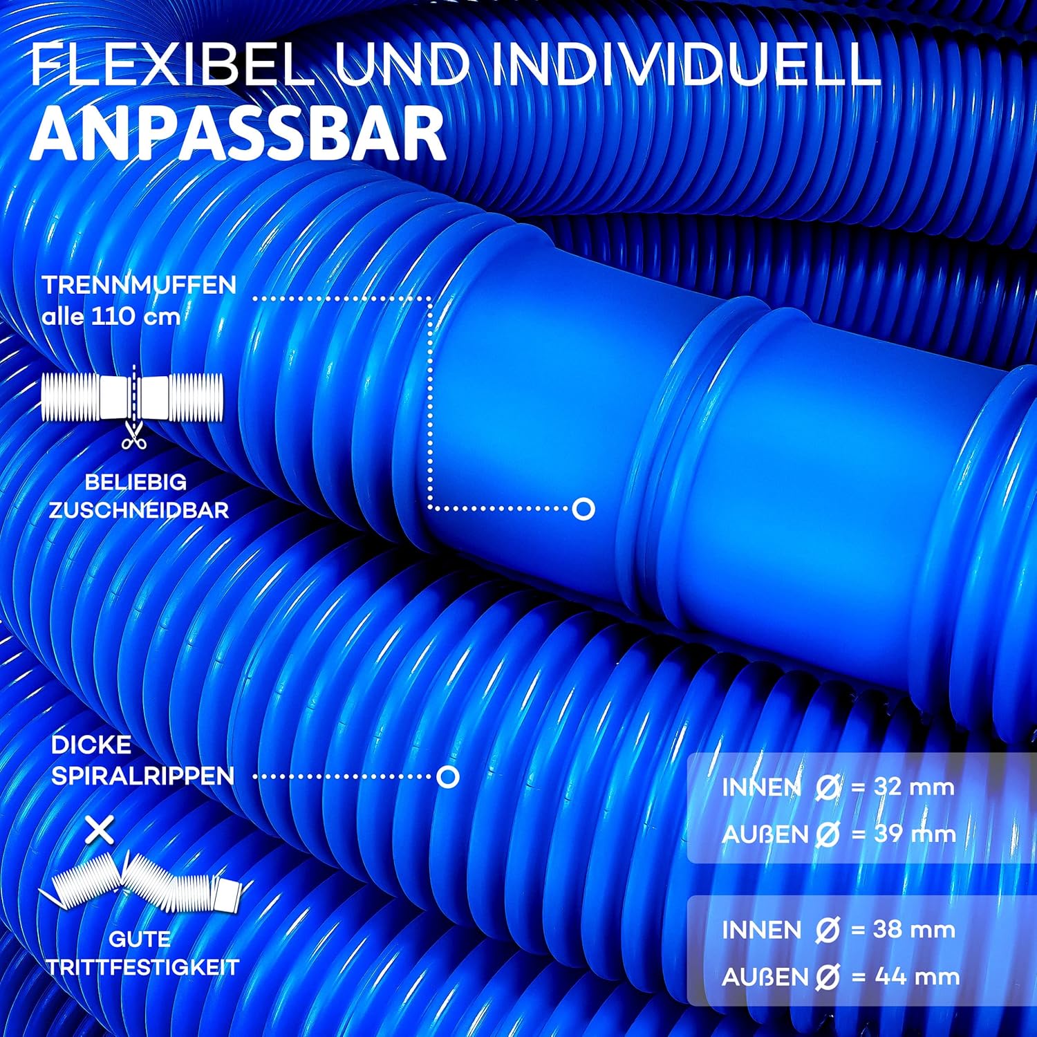 Thumbnail 2 de Tillvex Tubo per Piscina con Manicotti, 20 m, 38 mm – Flessibile e Resistente