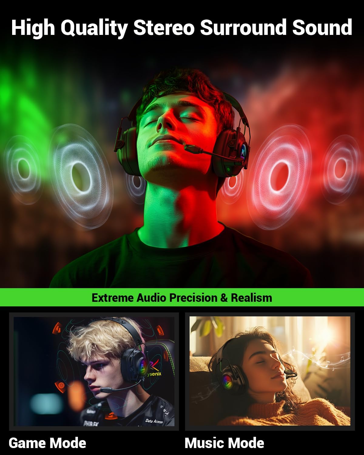Detalle de Krysenix KGH2 Wireless Gaming Headset, 2.4GHz, Bluetooth 5.4, 50mm Drivers