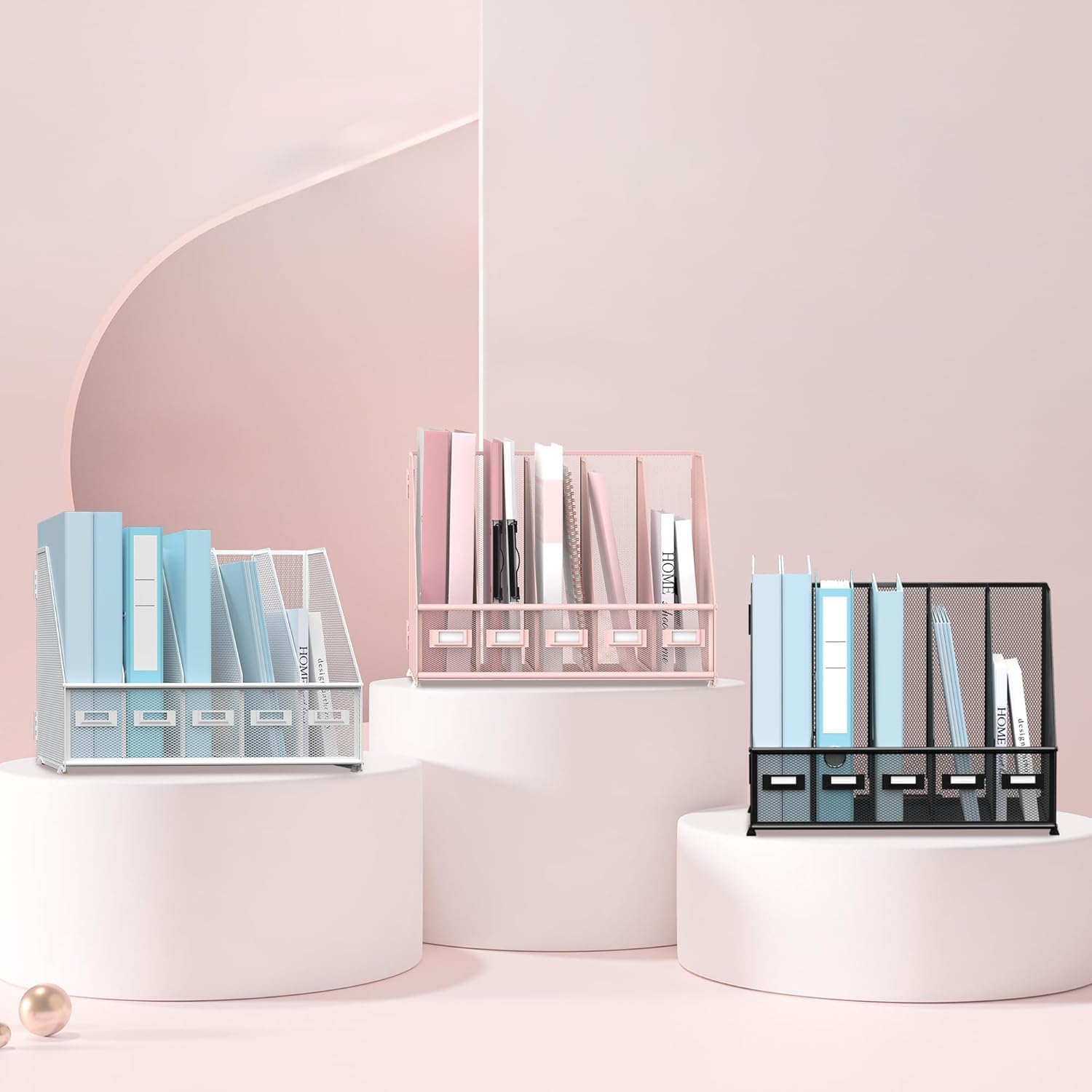 Thumbnail 5 de SUPTIDY Organiseur de bureau en métal avec 5 compartiments verticaux – rose
