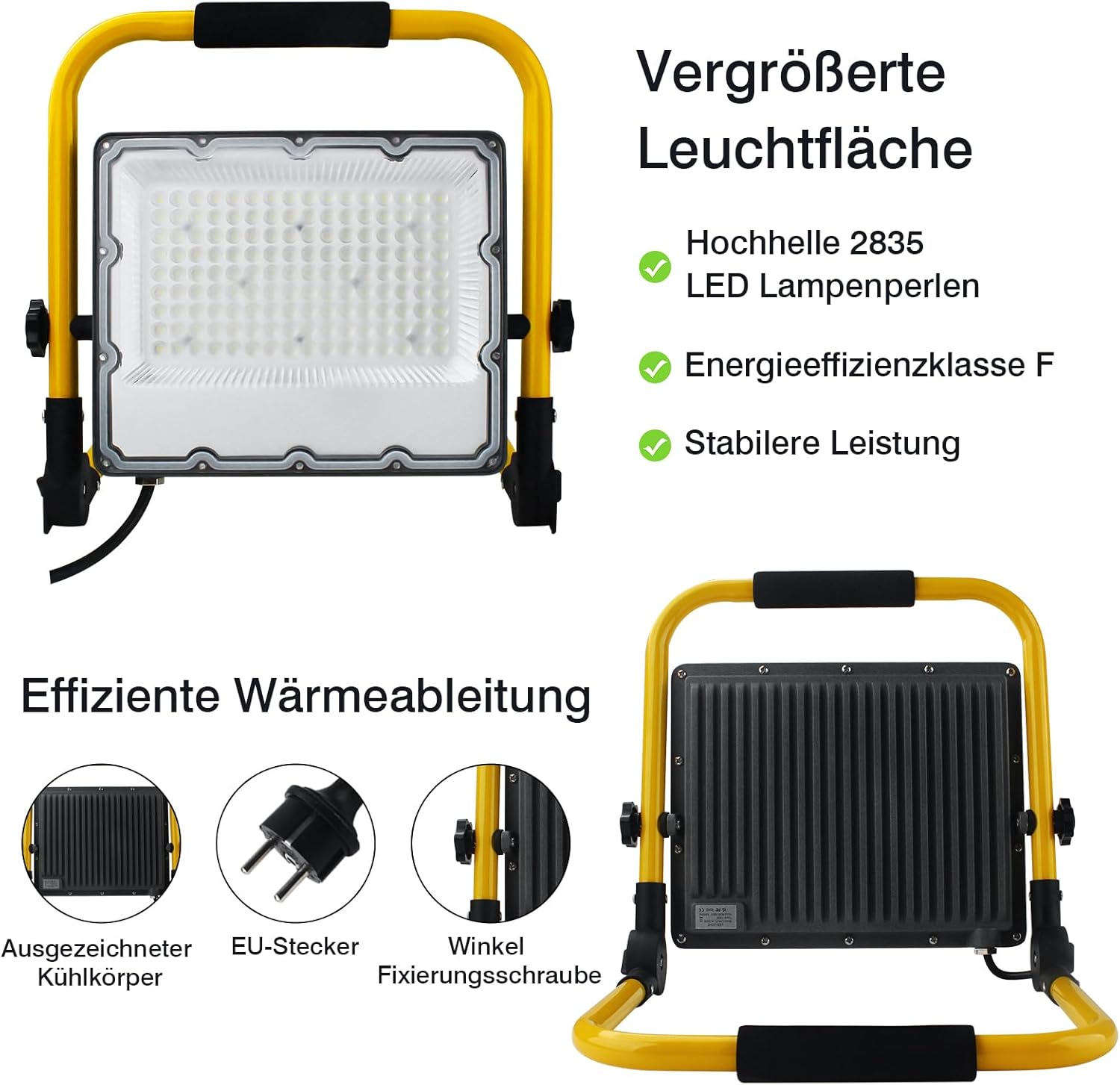 Detalle de OUSIDE LED Baustrahler 100W mit 4 m Kabel, IP66 – kaltweißes Arbeitslicht für Werkstatt, Wartung & Baustelle (Schuko)