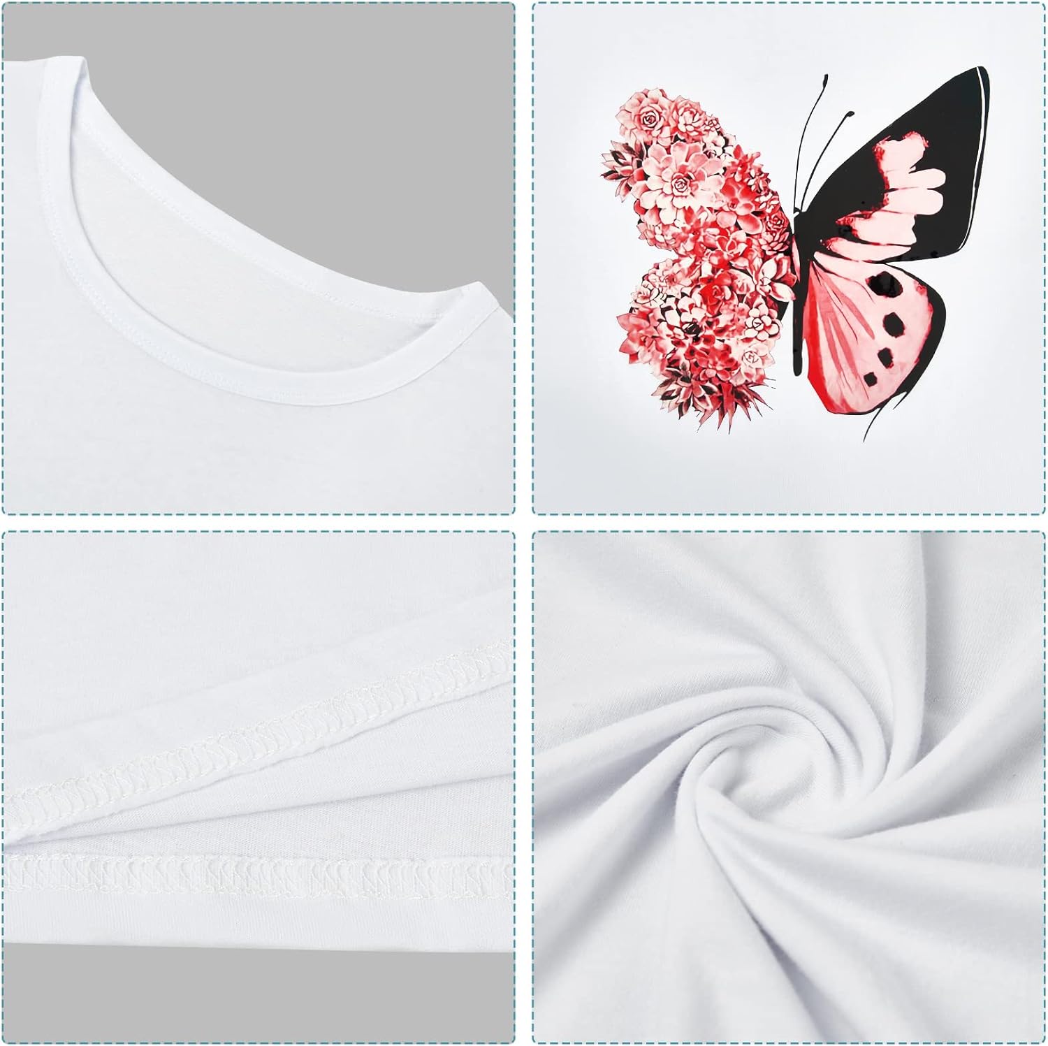 Detalle de heekpek T Shirt Donna Manica Corta Bianca Cotone – Stampa Estiva e Comfort quotidiano