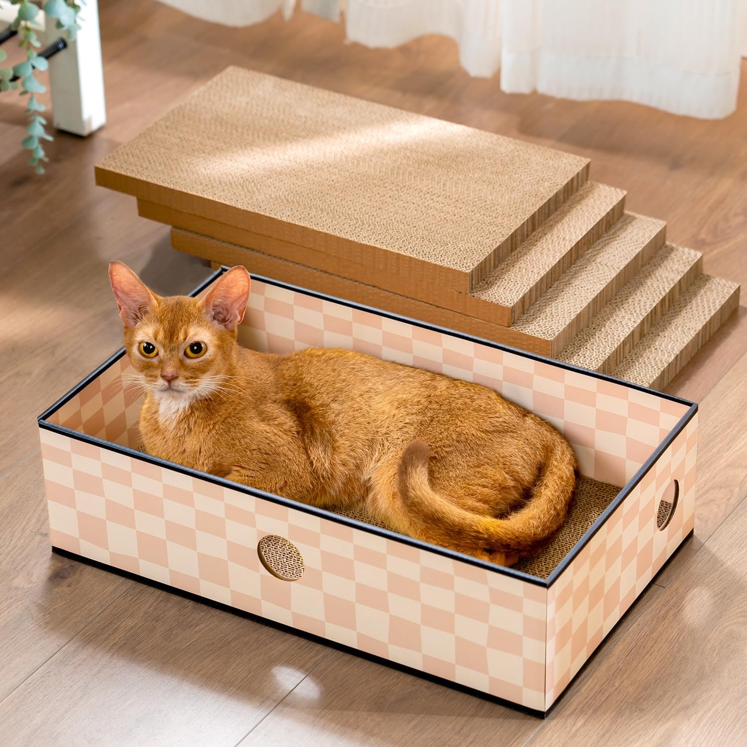 Thumbnail 1 de Conlun 5-Pack Cat Scratching Boards with Box (Large, Checkered) – Mess-Free Reversible Cardboard Scratch Pads