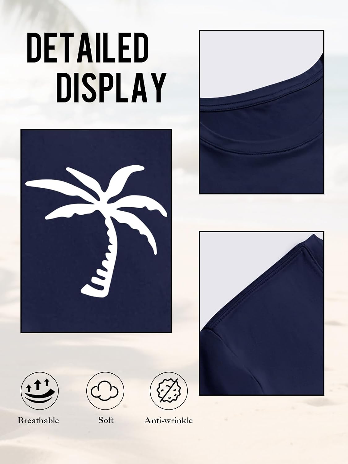 Detalle de iudam Herren Kurzarm T-Shirt Rundhals Sommer mit Palmenmotiv – atmungsaktives Baumwollmix-Oberteil