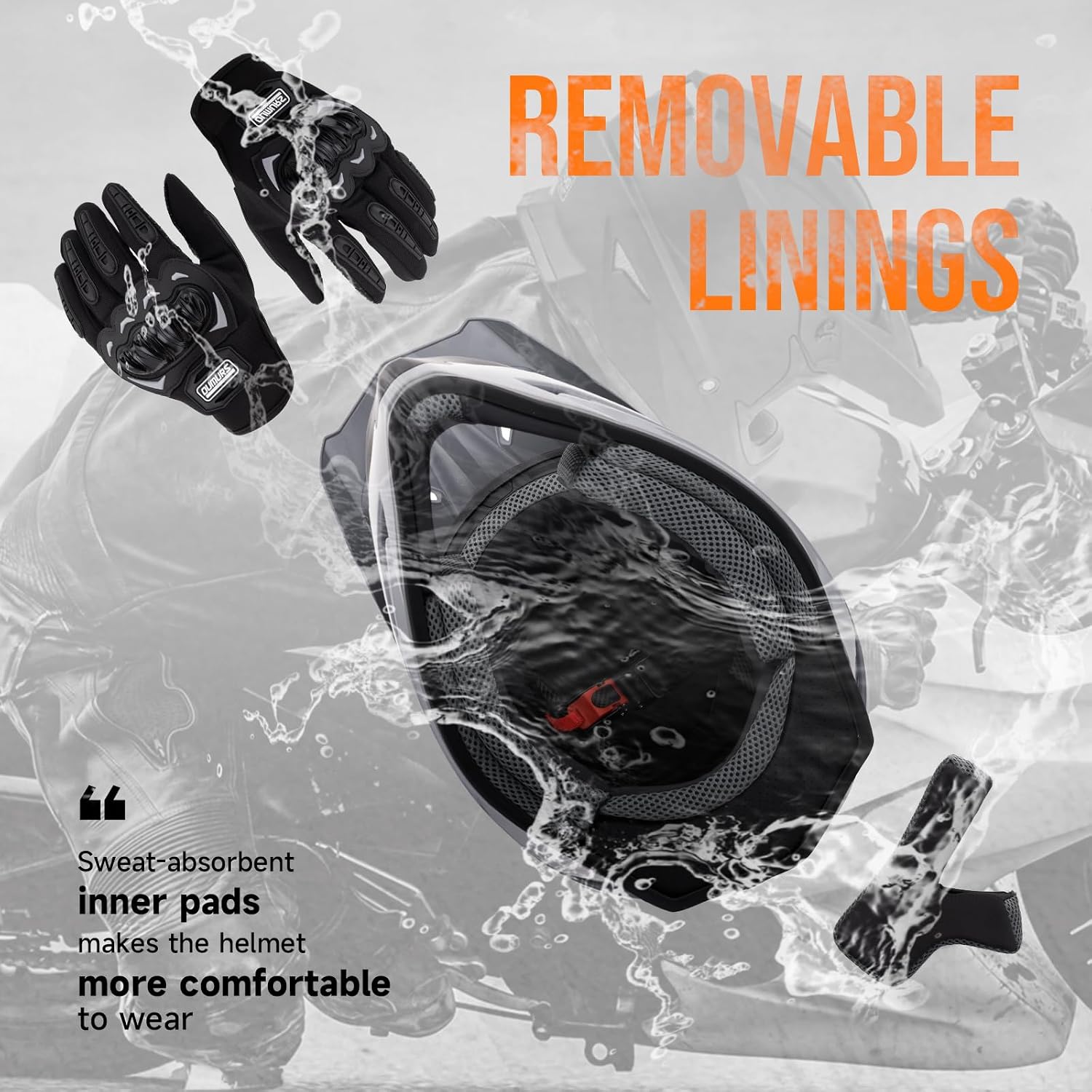 Thumbnail 4 de OUMURS Adult ATV Dirt Bike Helmet with Goggles, Gloves & Mask – Gray, XL