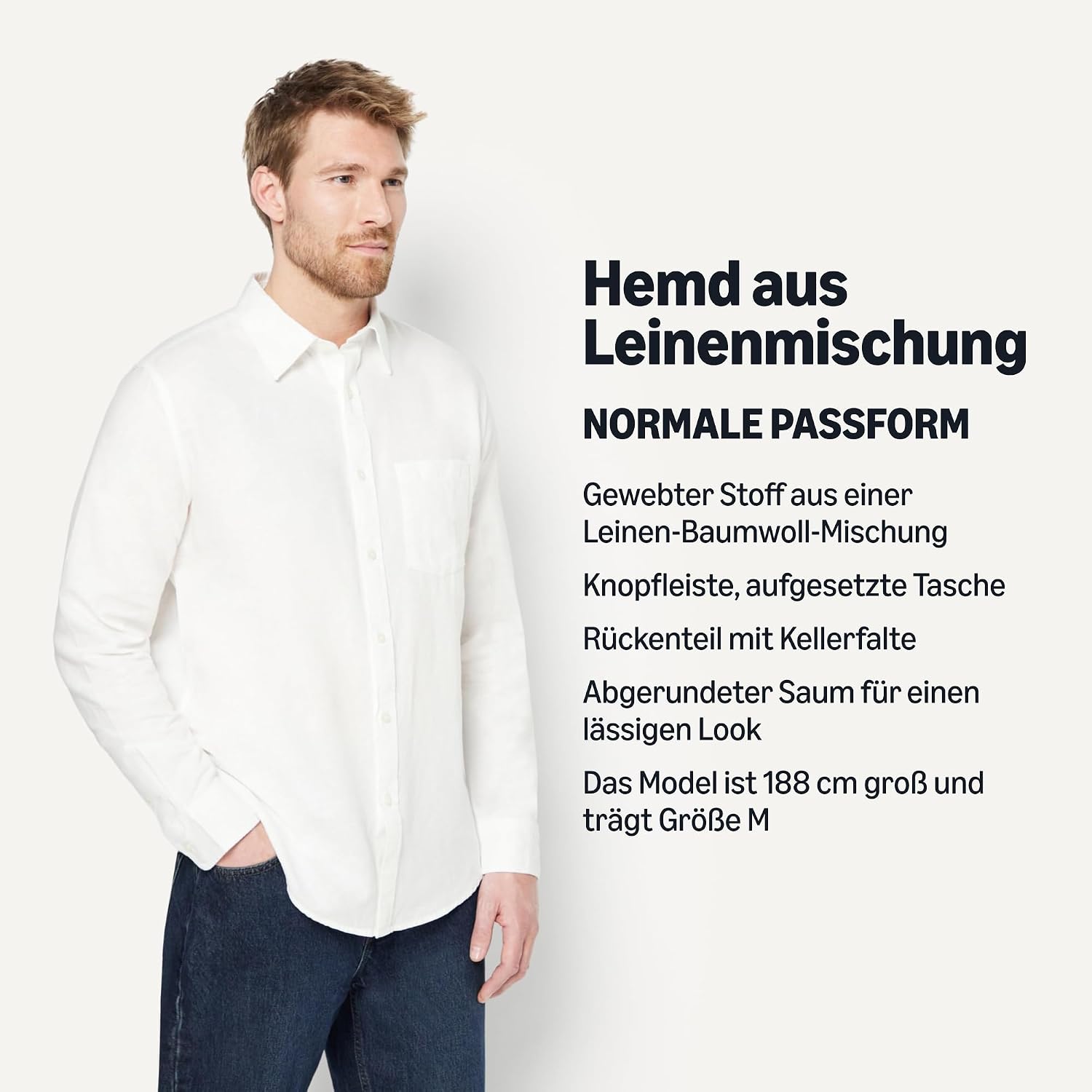 Detalle de Amazon Essentials Herren Langärmeliges Hemd aus Leinenmischgewebe – Regular Fit