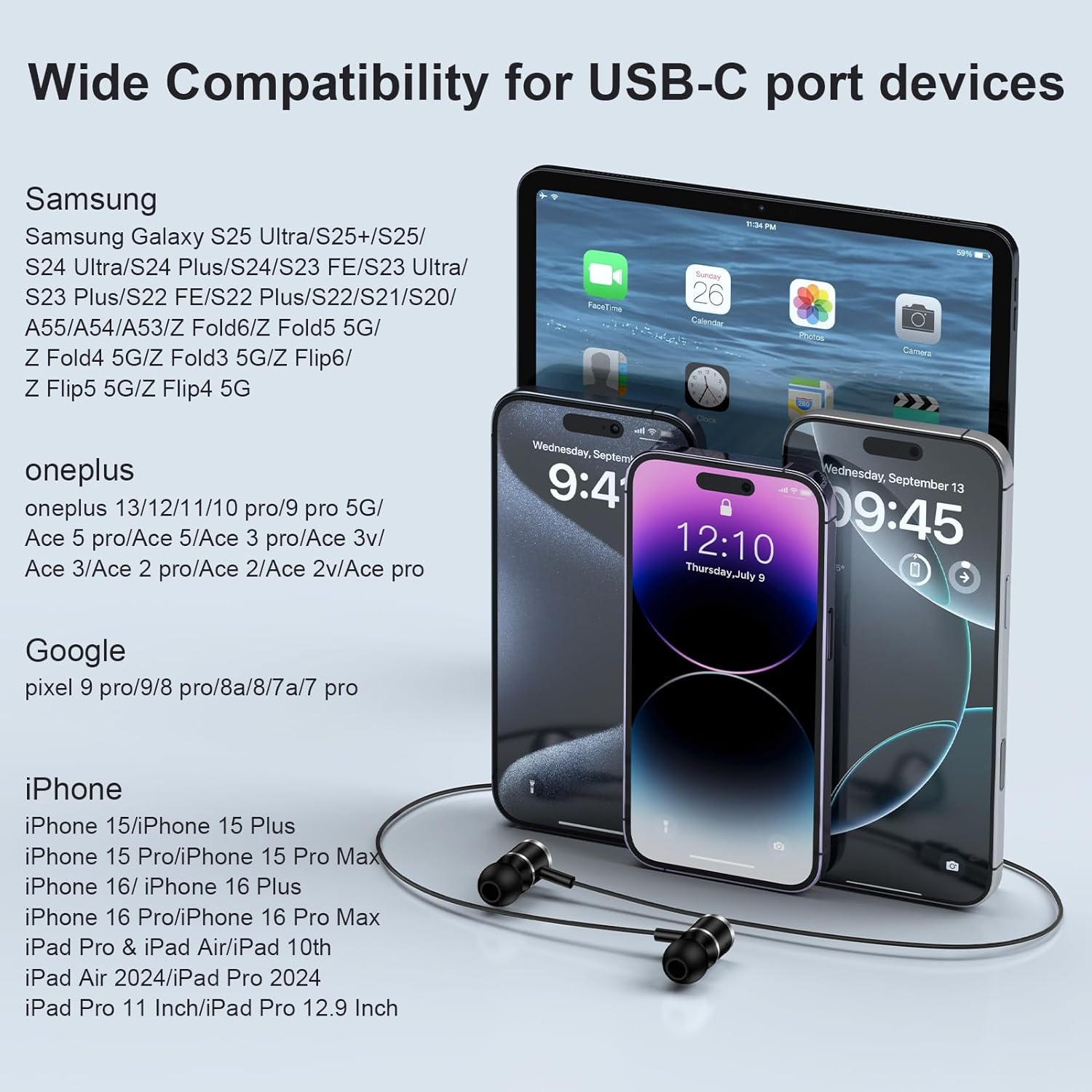 Thumbnail 6 de USB-C Headphones for Samsung Galaxy and iPhone – Wired Earbuds with Mic