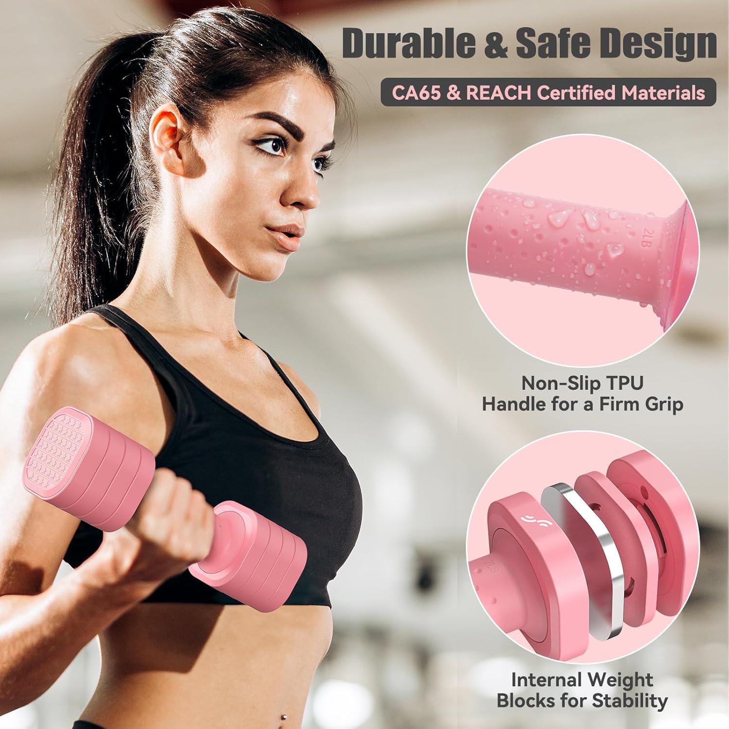 Detalle de Sportneer Dumbbells Set Women: 4-in-1 Adjustable Pair (2–5lbs each) for Home Gym