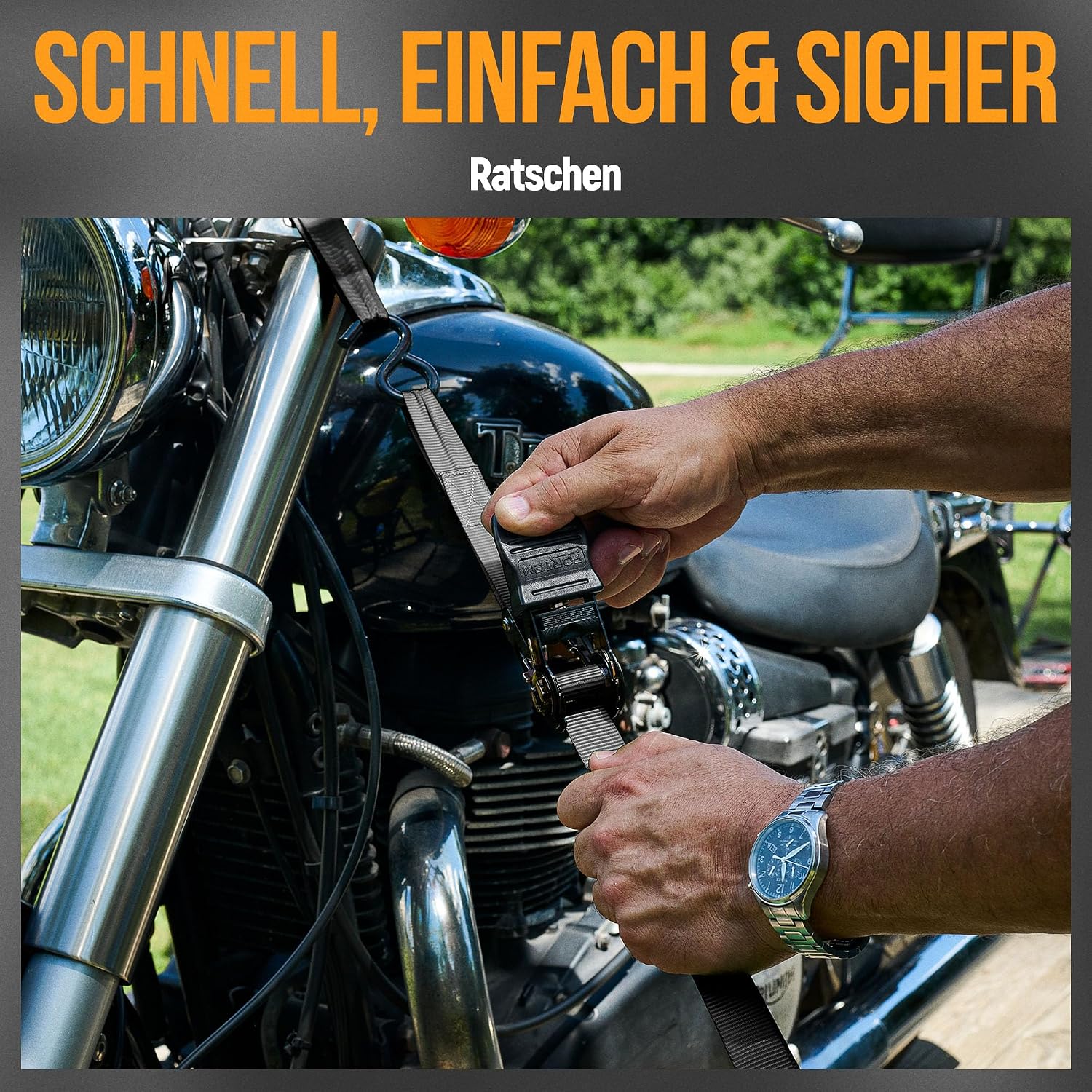 Detalle 2 de FORTEM Spanngurte-Set mit Ratsche und Haken, 4-teilig – inklusive Tasche