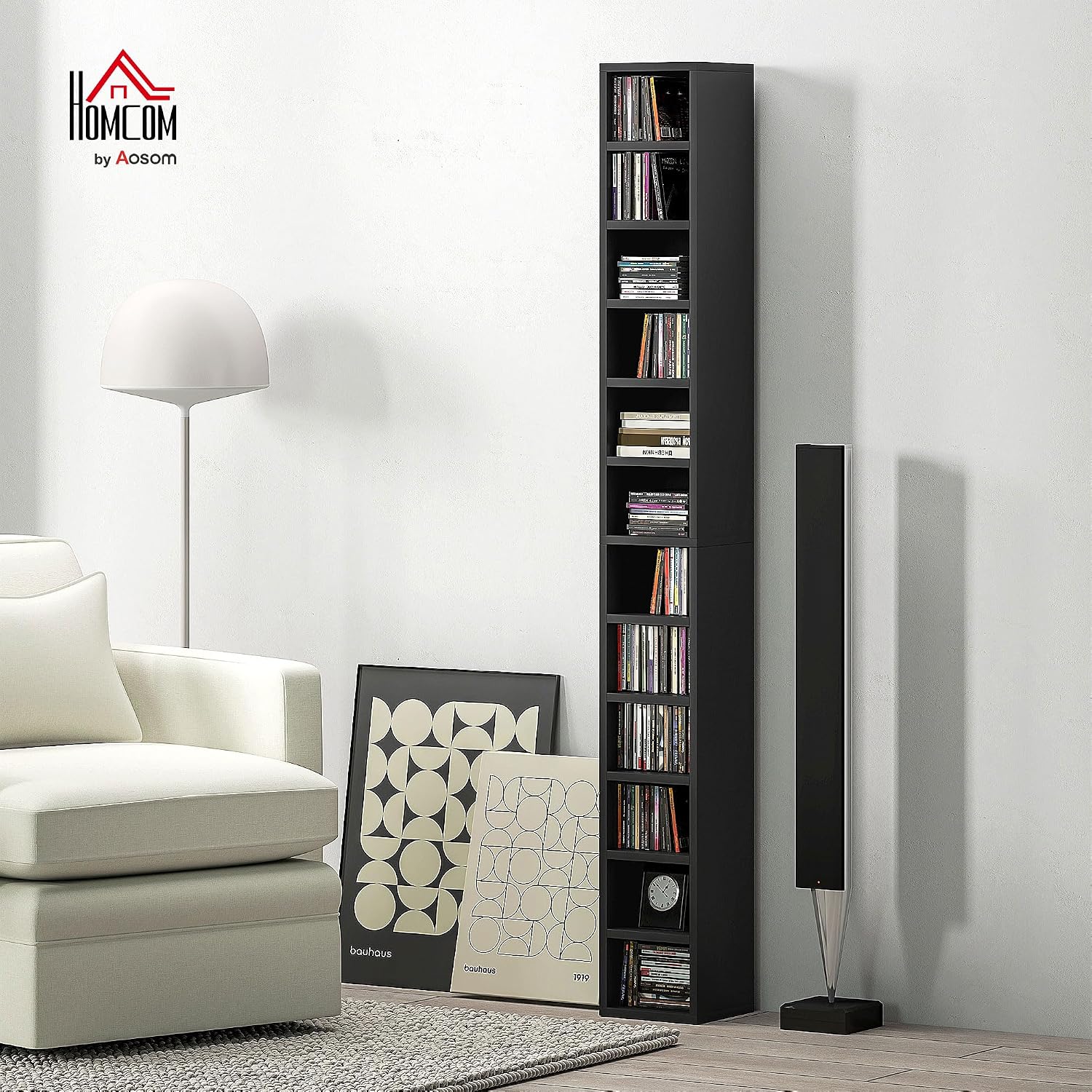 Detalle 2 de HOMCOM 833-135V80BK CD Storage Tower, 12 Tiers, 204-CD Capacity, Black