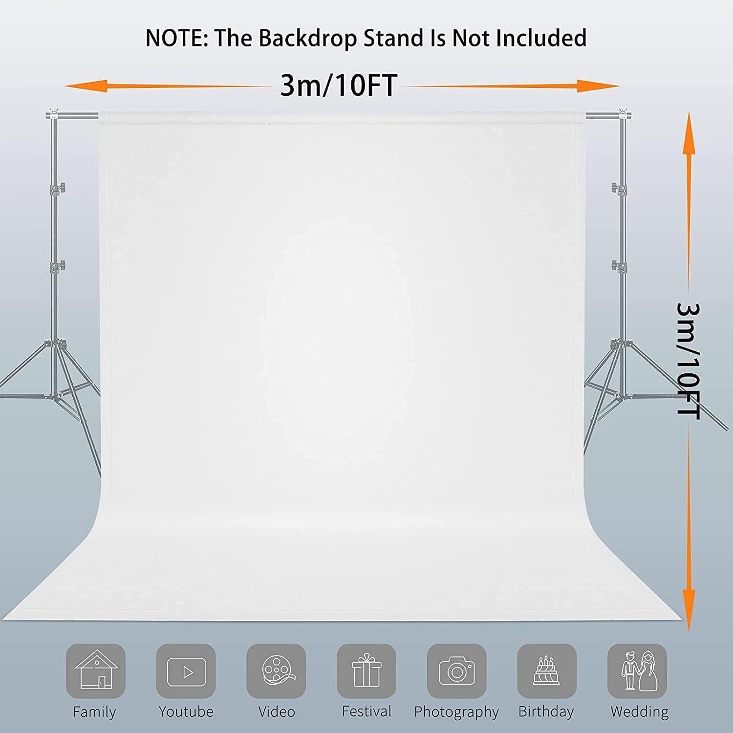 Thumbnail 1 de Vevelux 3 x 3m White Photography Backdrop with Spring Clamps & Anti-Wrinkle Clips (10 x 10ft)