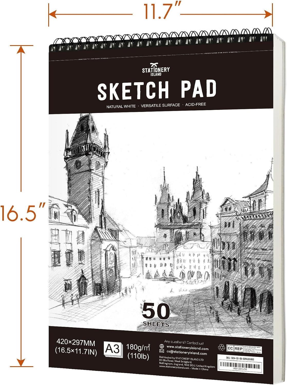 Detalle 2 de Stationery Island Skizzenbuch A5 mit 180 g/m² Zeichenpapier, 100 Seiten, spiralgebunden
