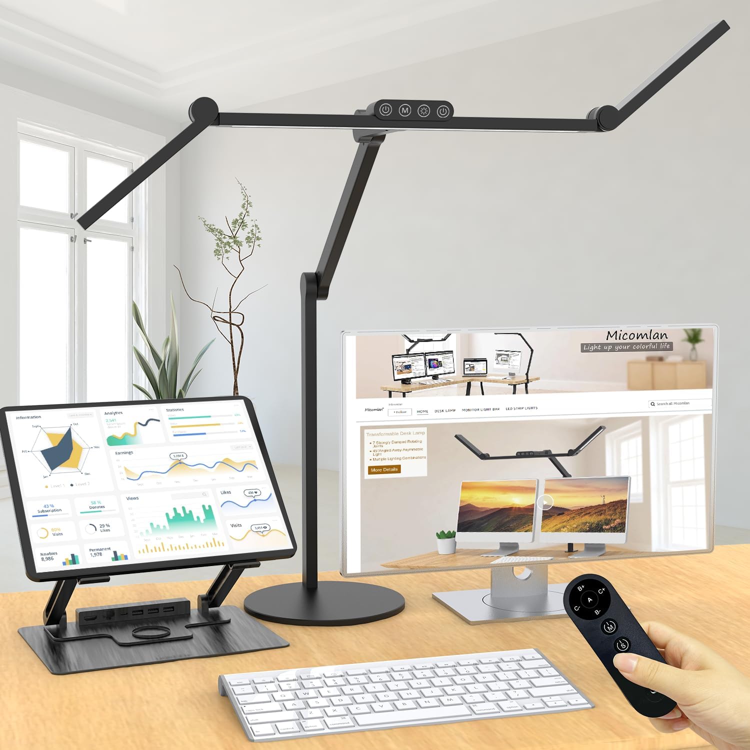 Detalle de Micomlan FDDL09 Architect LED Desk Lamp, 24W with Remote and Adjustable Light Bars