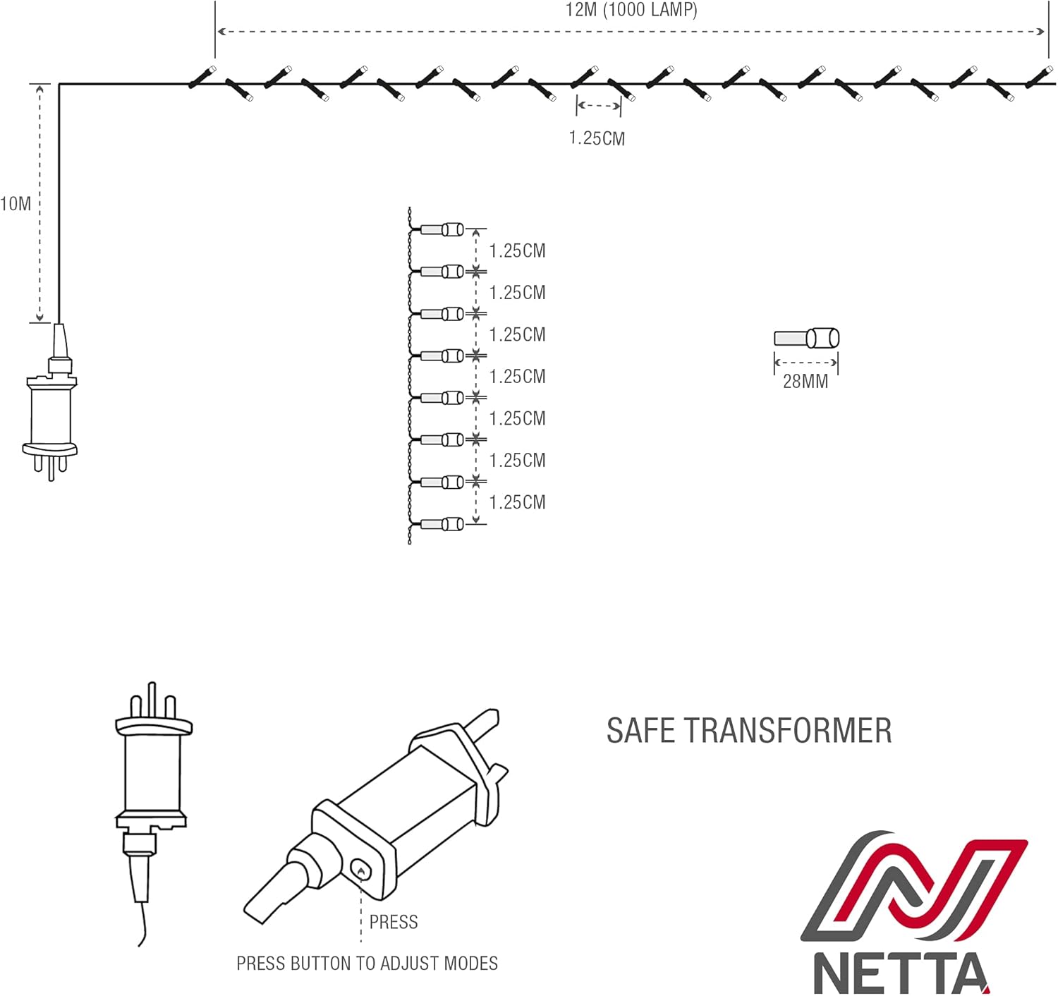 Thumbnail 5 de NETTA Christmas Tree Cluster Lights 1000 LED with 8-Hour Timer, 8 Modes & IP44 (Warm/Cool White)
