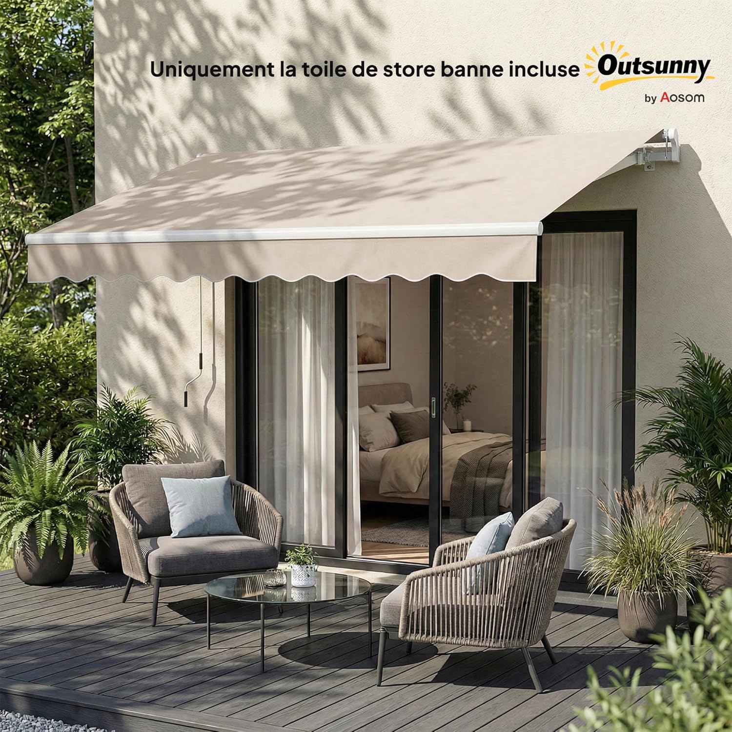 Thumbnail 1 de Outsunny Toile de rechange pour store banne avec lambrequin – déperlante, anti-UV, crème, compatible 3,5 x 2,5 m
