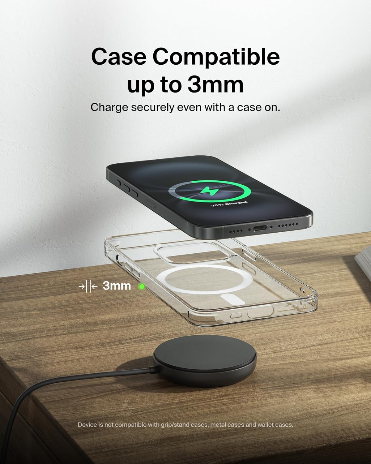Detalle de Belkin Magnetic Wireless Charging Pad 15W with Pop-Up Stand – MagSafe‑Compatible, Qi2 Fast Charge