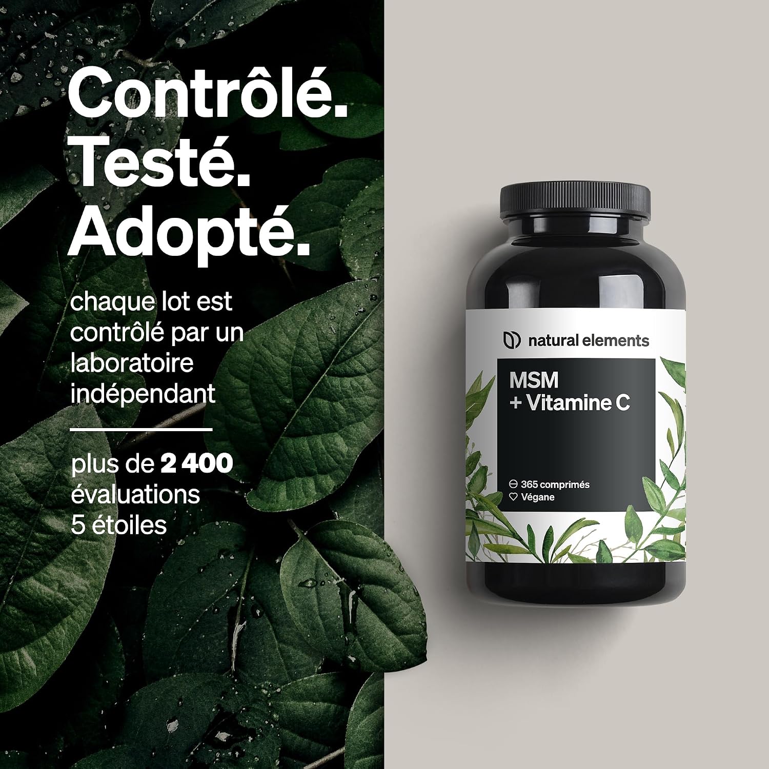 Thumbnail 3 de Natural Elements MSM 2000 mg + Vitamine C naturelle (acerola) – 365 comprimés, végane