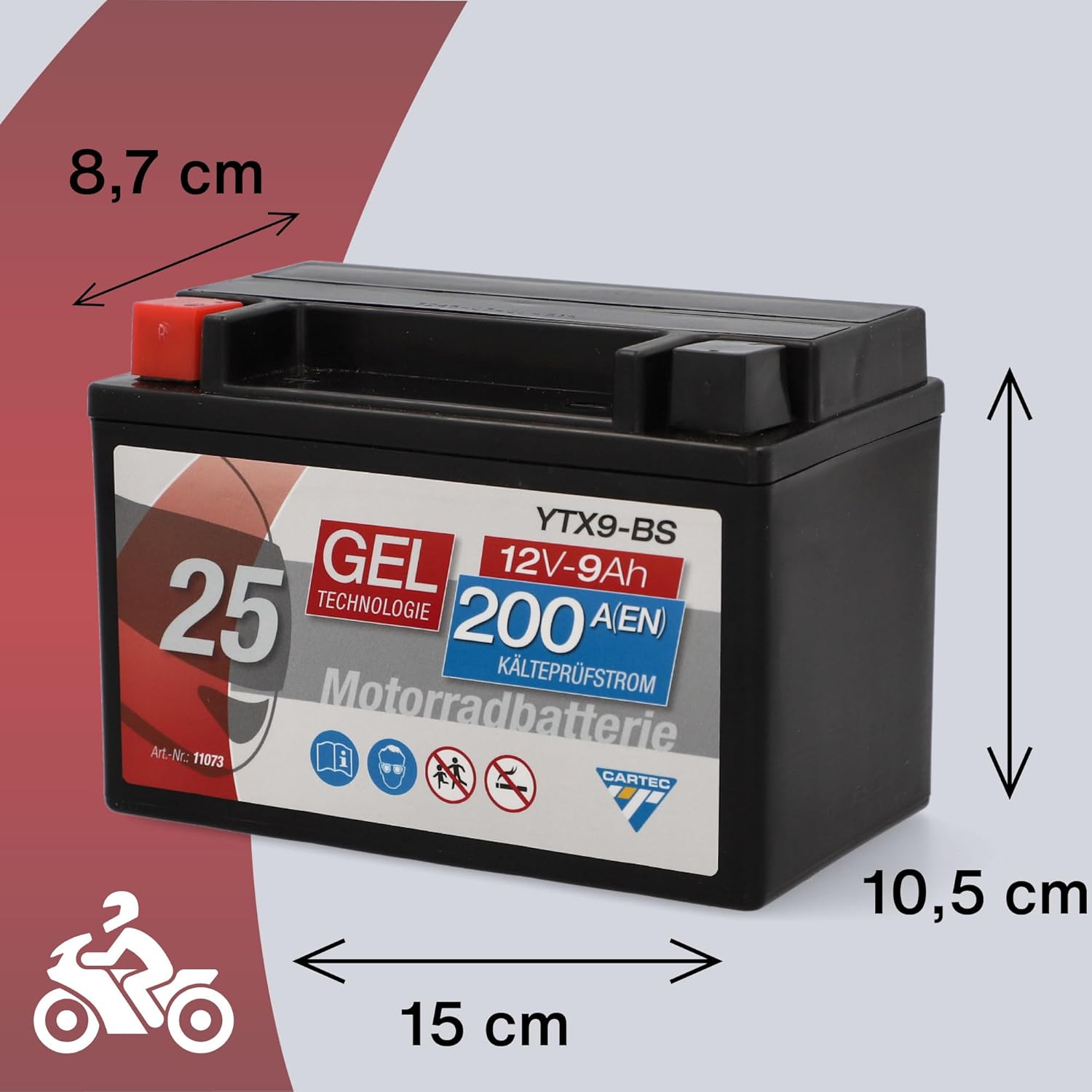 Thumbnail 3 de CARTEC YTX9-BS Gel-Motorradbatterie 9Ah/200A – wartungsfrei, auslaufsicher