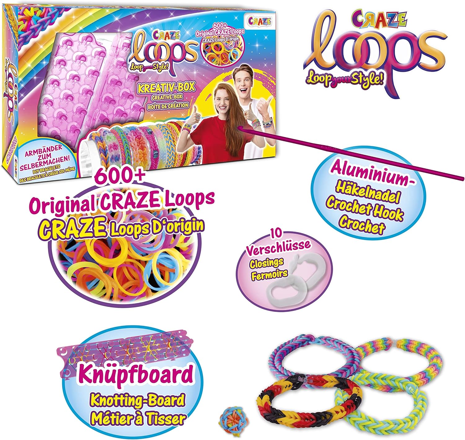 Thumbnail 2 de CRAZE loops CRAZE LOOPS Loom Bänder Kreativ Box (600 Silikon-Gummibänder) zum Basteln von Schmuck