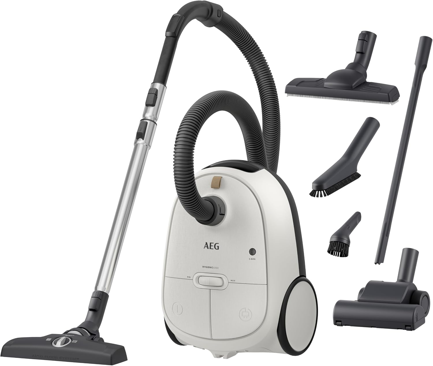 Detalle de AEG AB61H6SW Staubsauger mit Beutel – 850 W, 12 m Kabel, Allergy Plus Filtration und 50% Recyclingkunststoff