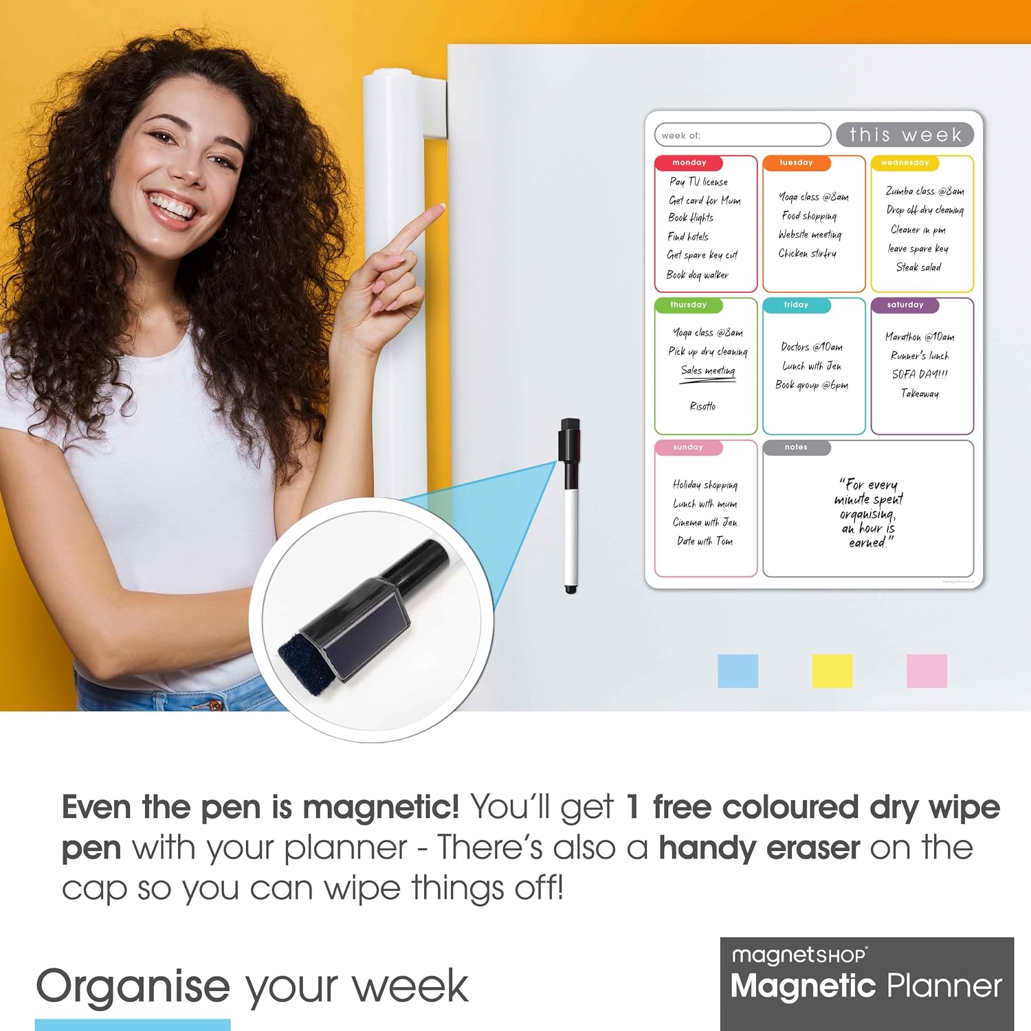 Thumbnail 3 de TMS A4 Magnetic Weekly Planner: Dry Wipe Fridge Calendar Whiteboard