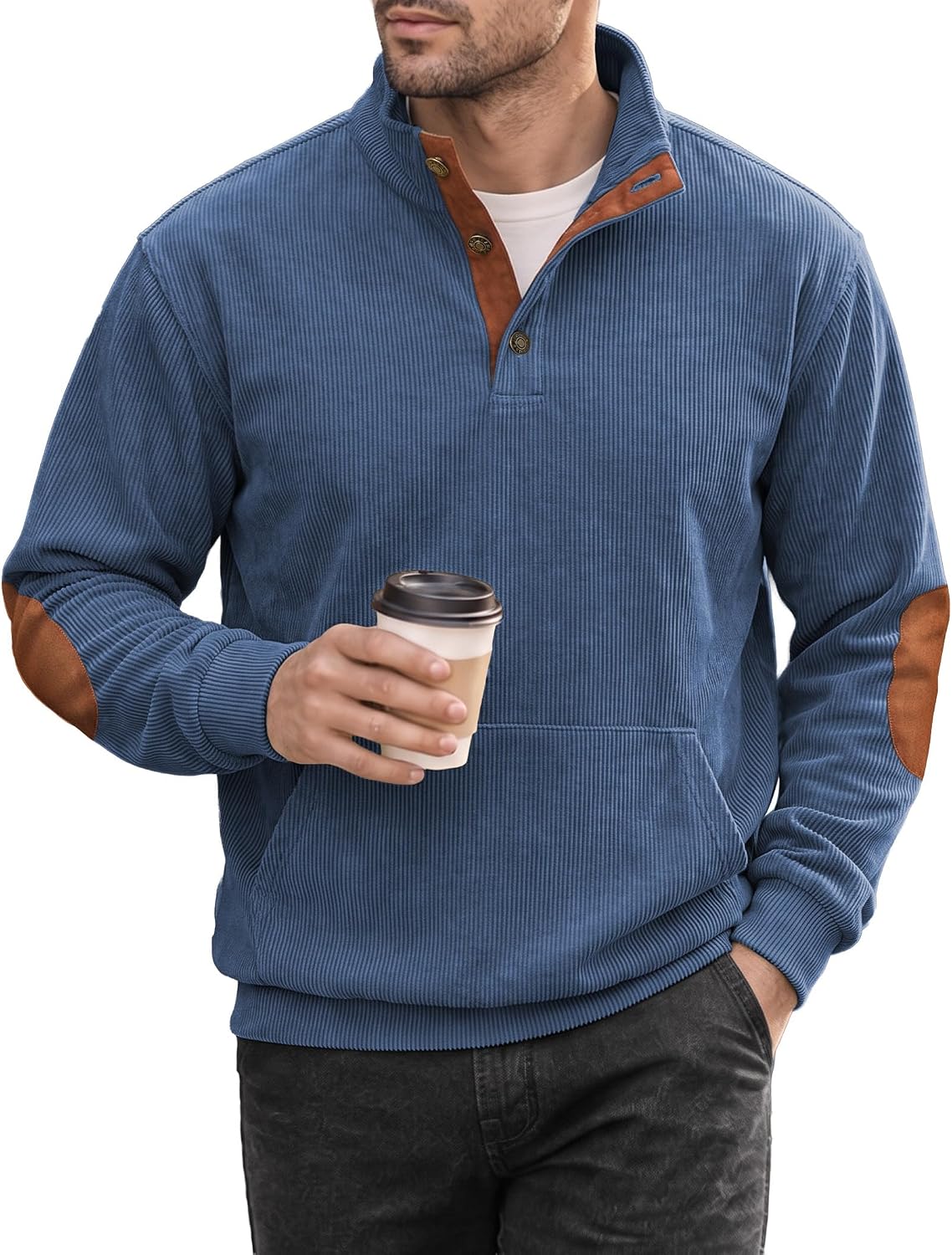 Detalle de JMIERR Corduroy Stand-Collar Sweatshirt with Pockets