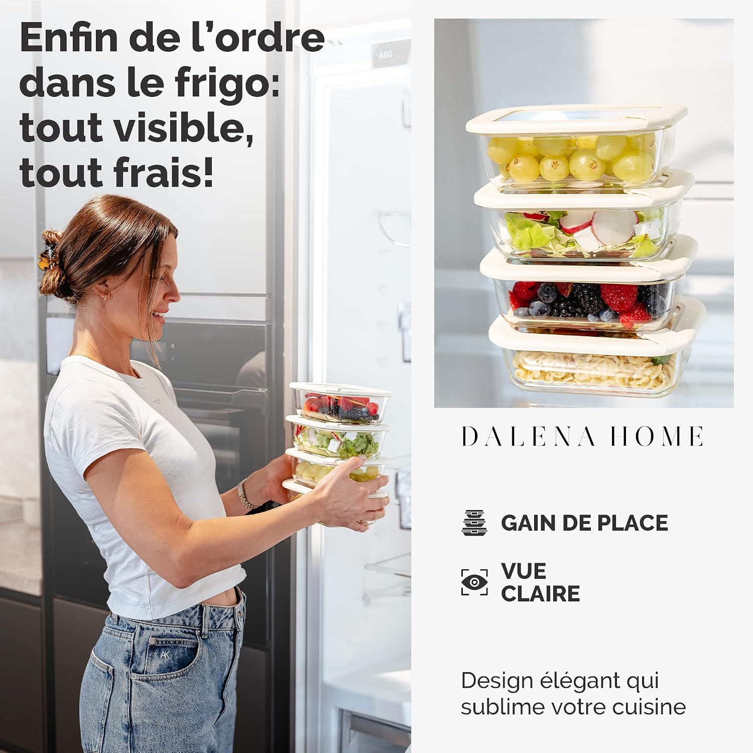 Detalle 2 de Dalena Home Patacona voorraadpotten, 4 x 640 ml, luchtdicht borosilicaatglas