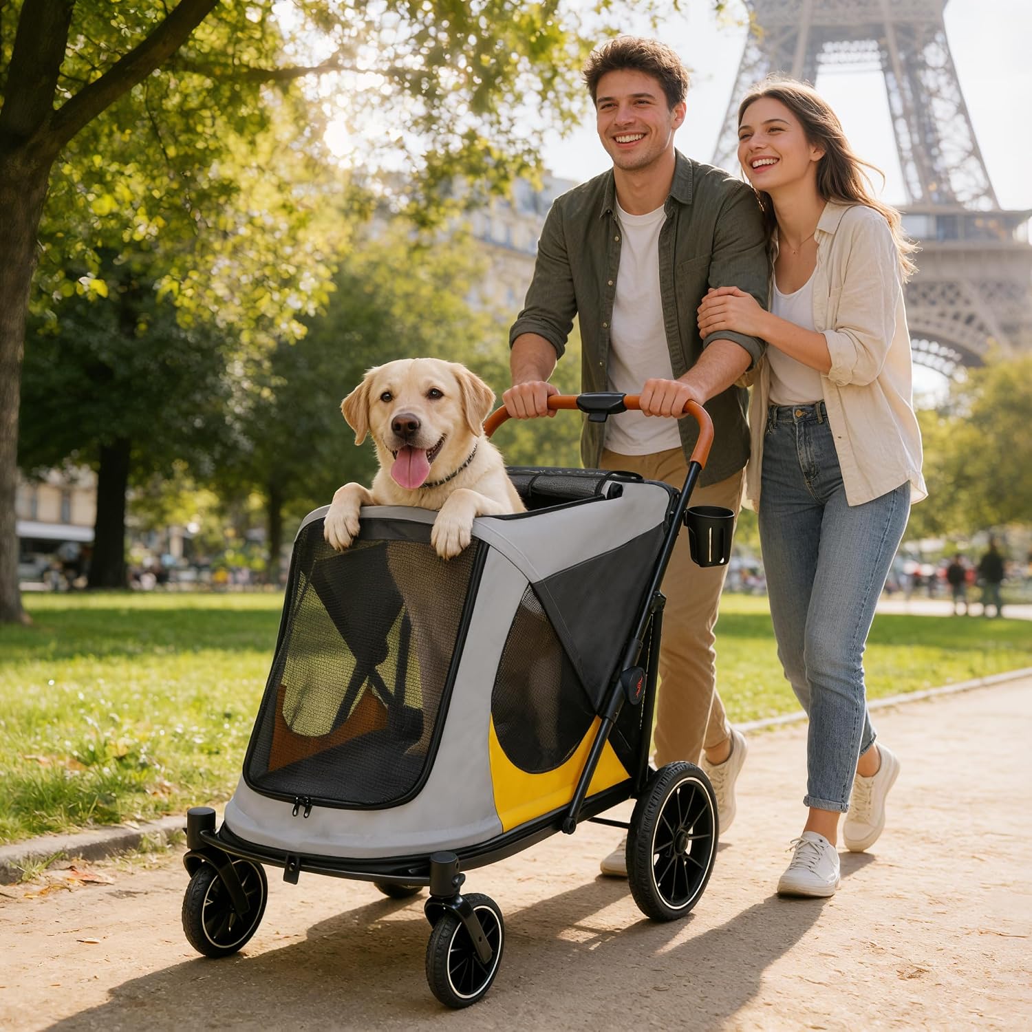 Thumbnail 3 de BingoPaw Large Dog Stroller (Up to 42kg): Portable Outdoor Foldable Pram with One-Click Fold, Dual Entry and Storage