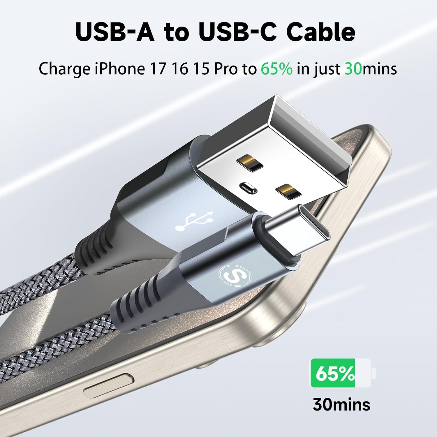 Detalle de sweguard SG-USBC-31A-66F-GY USB-A to USB-C Cable, 2-Pack, 6.6 ft, Braided