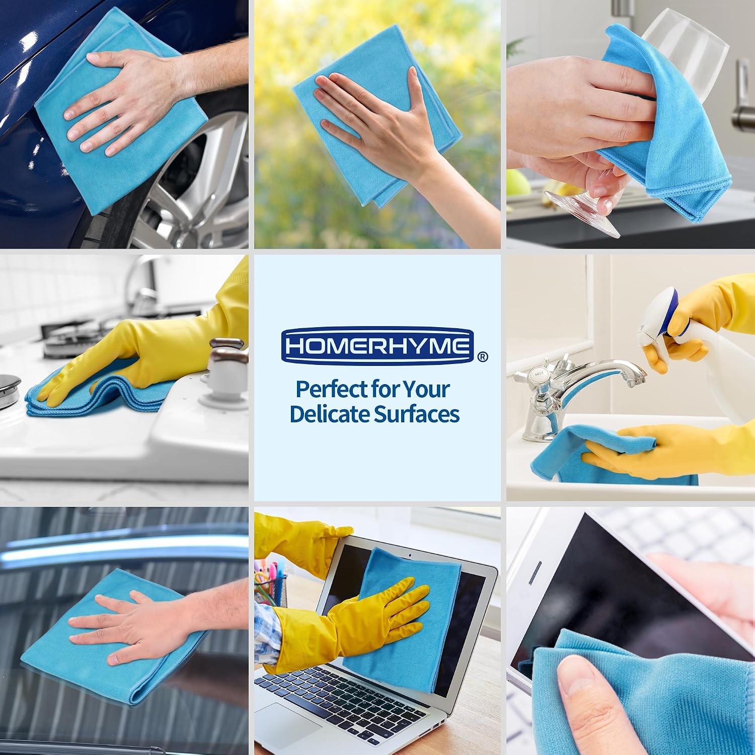 Thumbnail 5 de HOMERHYME HR-06GCL12PK Microfiber Glass Cloths, 10-Pack, 16" x 14