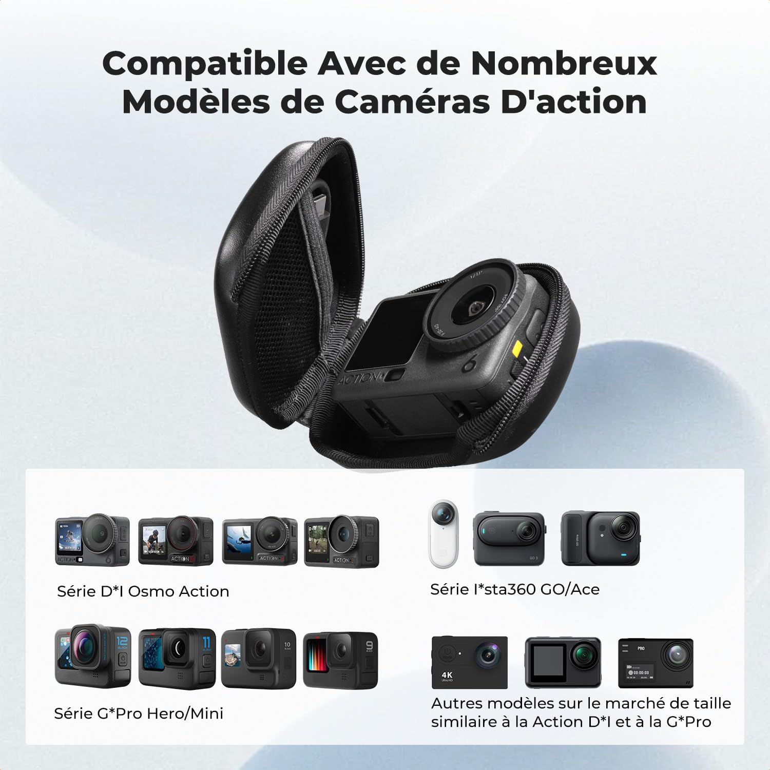 Detalle de Étui de transport K&F CONCEPT pour caméra — coque rigide EVA, compatible Osmo Action 6/3/4/5 Pro, GoPro Hero 13 à 9, Insta360 Ace/Ace Pro/2