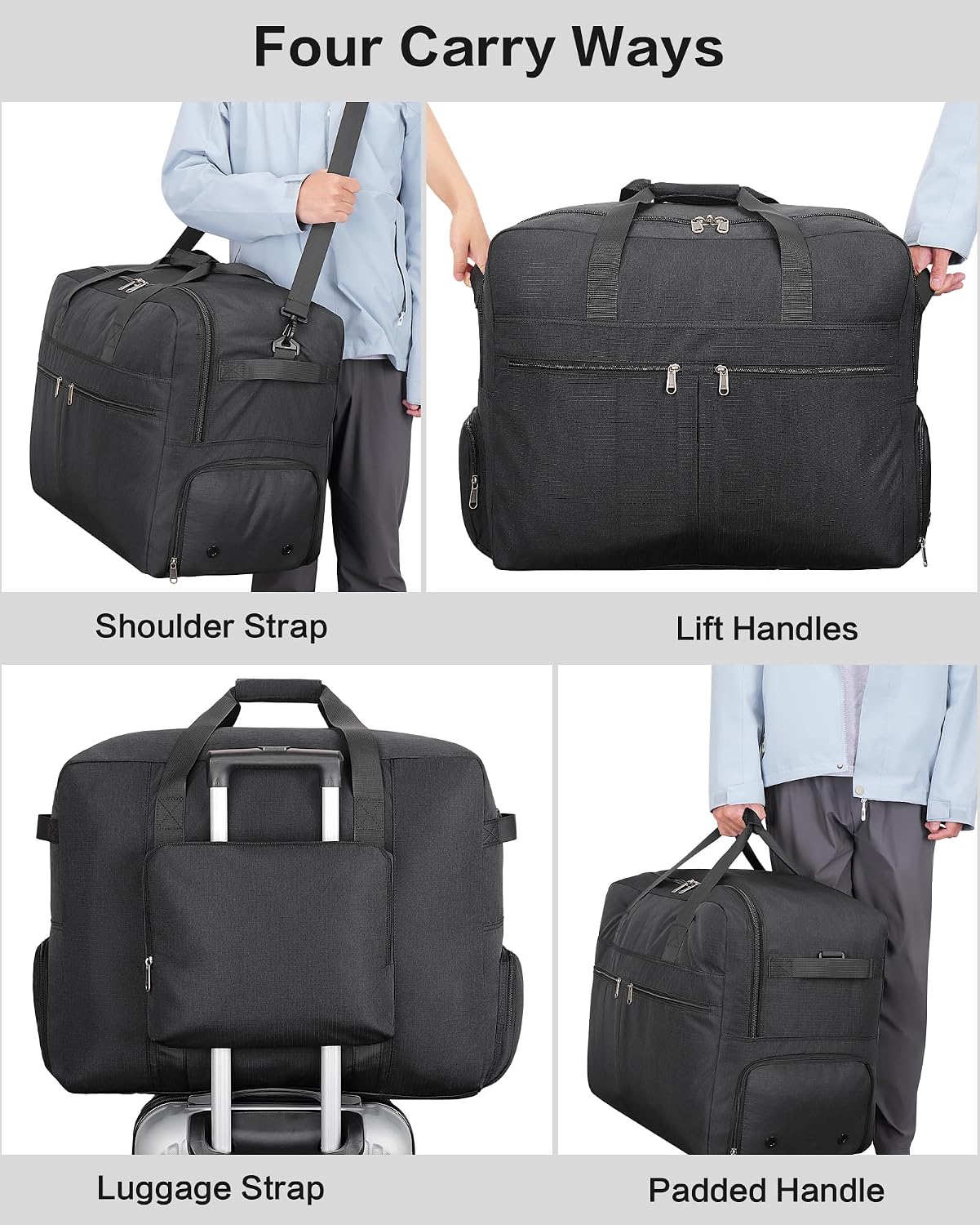 Thumbnail 4 de Urtala Sac de Voyage Pliable 100L – Noir, avec Compartiment à Chaussures