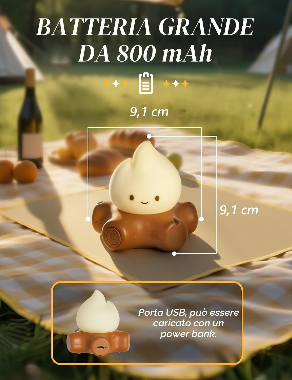 Thumbnail 3 de IHALO Luce Notturna per Bambini Camerette: lampada ricaricabile USB con dimmer, effetto fiamma tremolante e design morbido in silicone